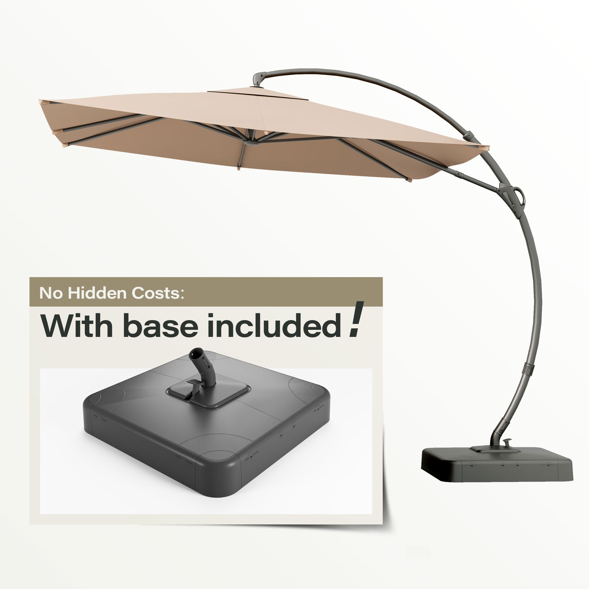 LAUSAINT HOME 10Ft Patio Umbrella with Base, Heavy Duty Offset Hanging Umbrella with 360° Rotation