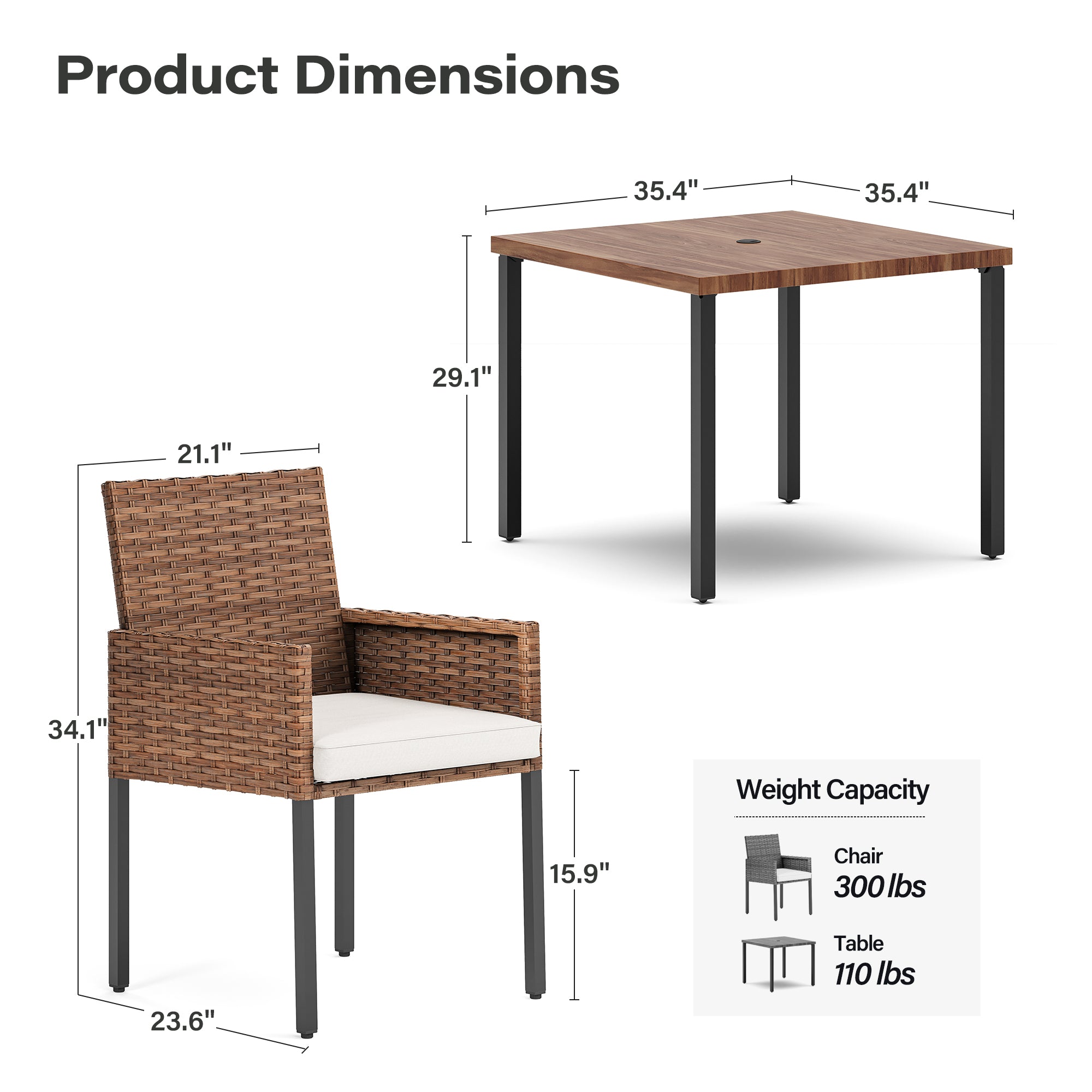 5 Pieces Wicker Dining Set