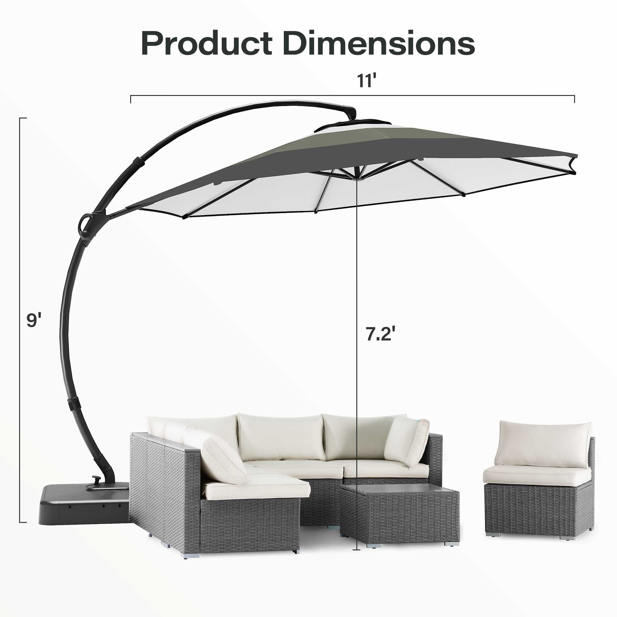 LAUSAINT HOME 11 FT Gradient Patio Cantilever Umbrella with Base