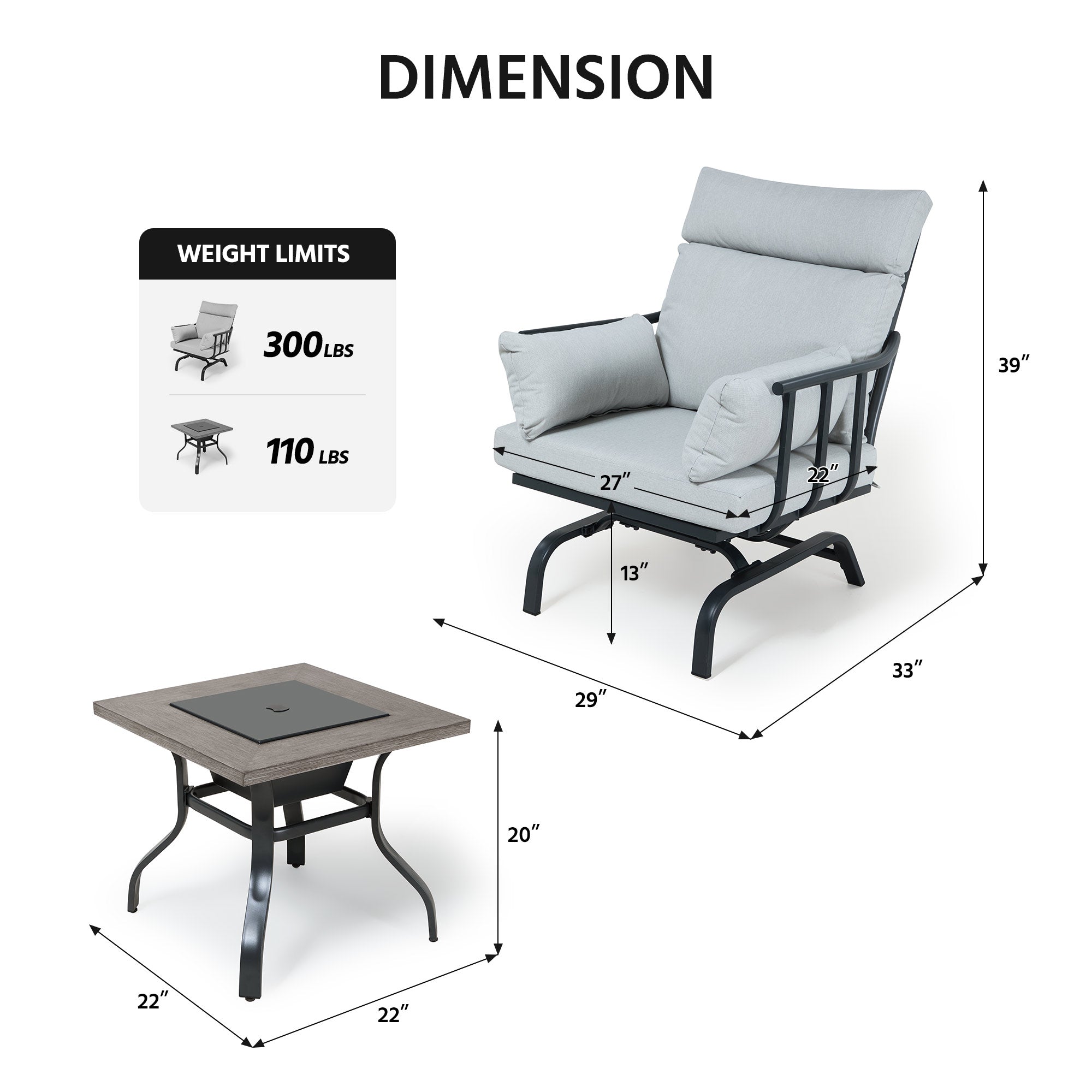 LAUSAINT HOME Modern Patio Bistro Set with 2 Spring Chairs & 1 Ice Bucket Table