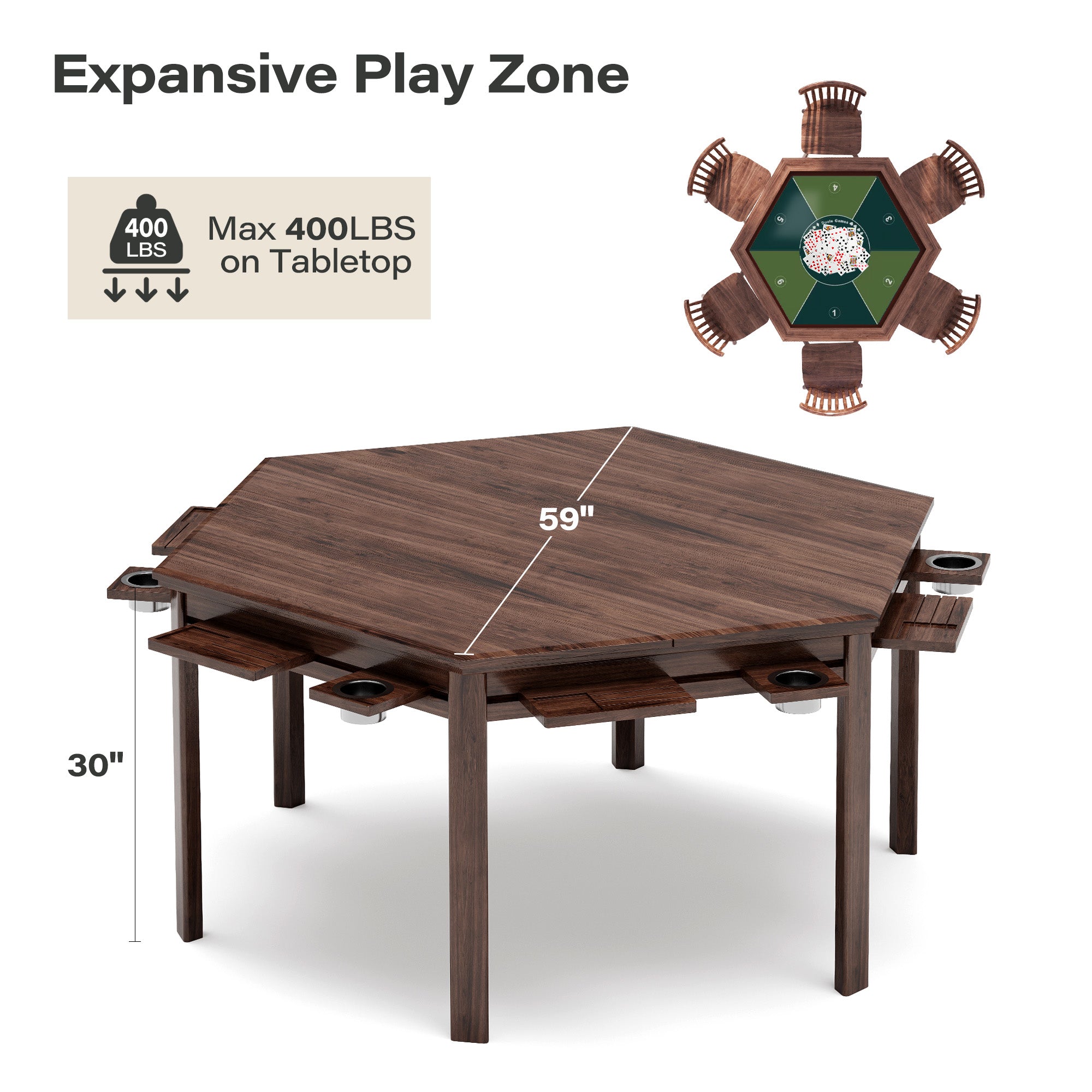 LAUSAINT HOME Hexagonal Board Game & Card Table