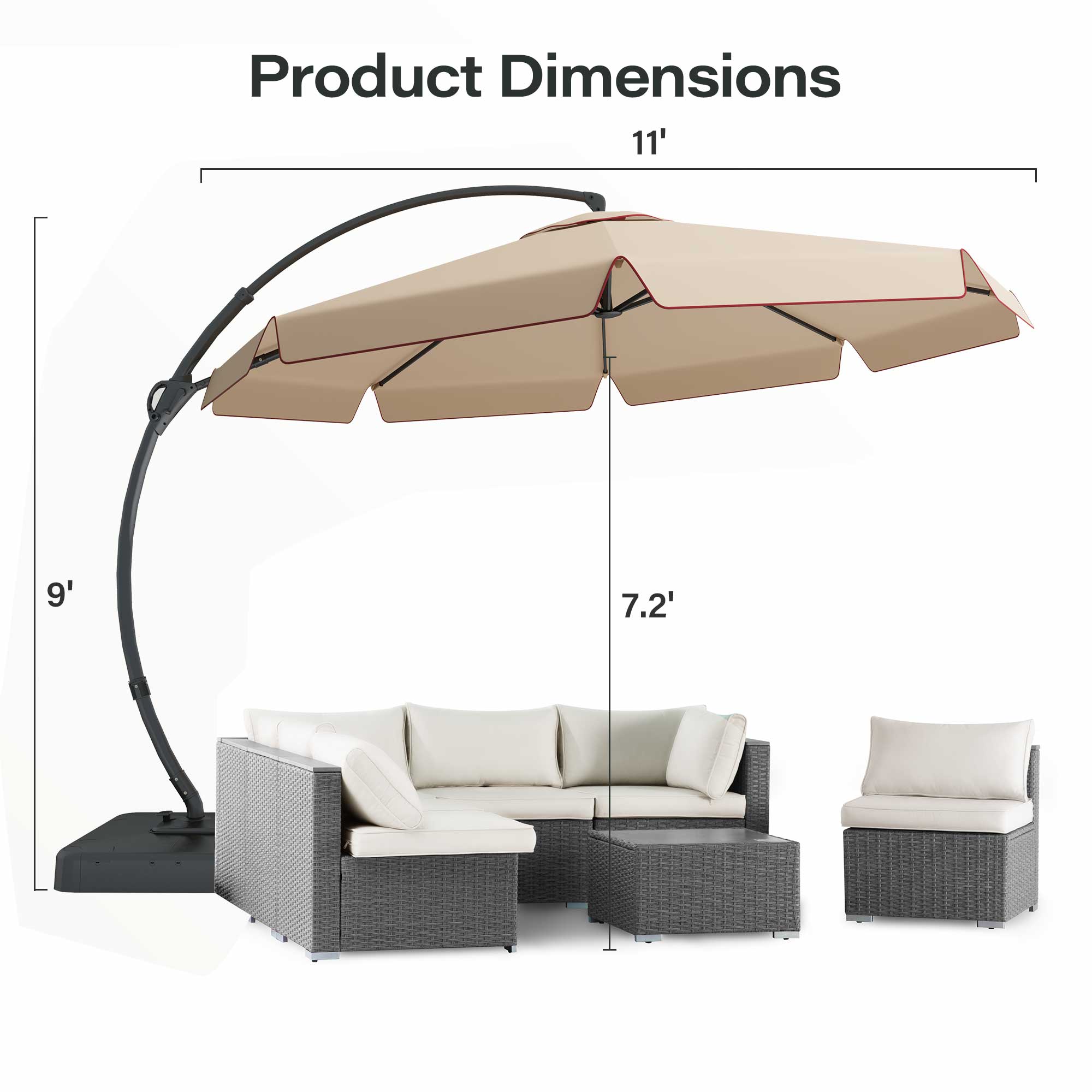 LAUSAINT HOME 11 Ft Deluxe Cantilever Umbrella, Patio Cantilever Umbrella with Base Included 360° Rotation