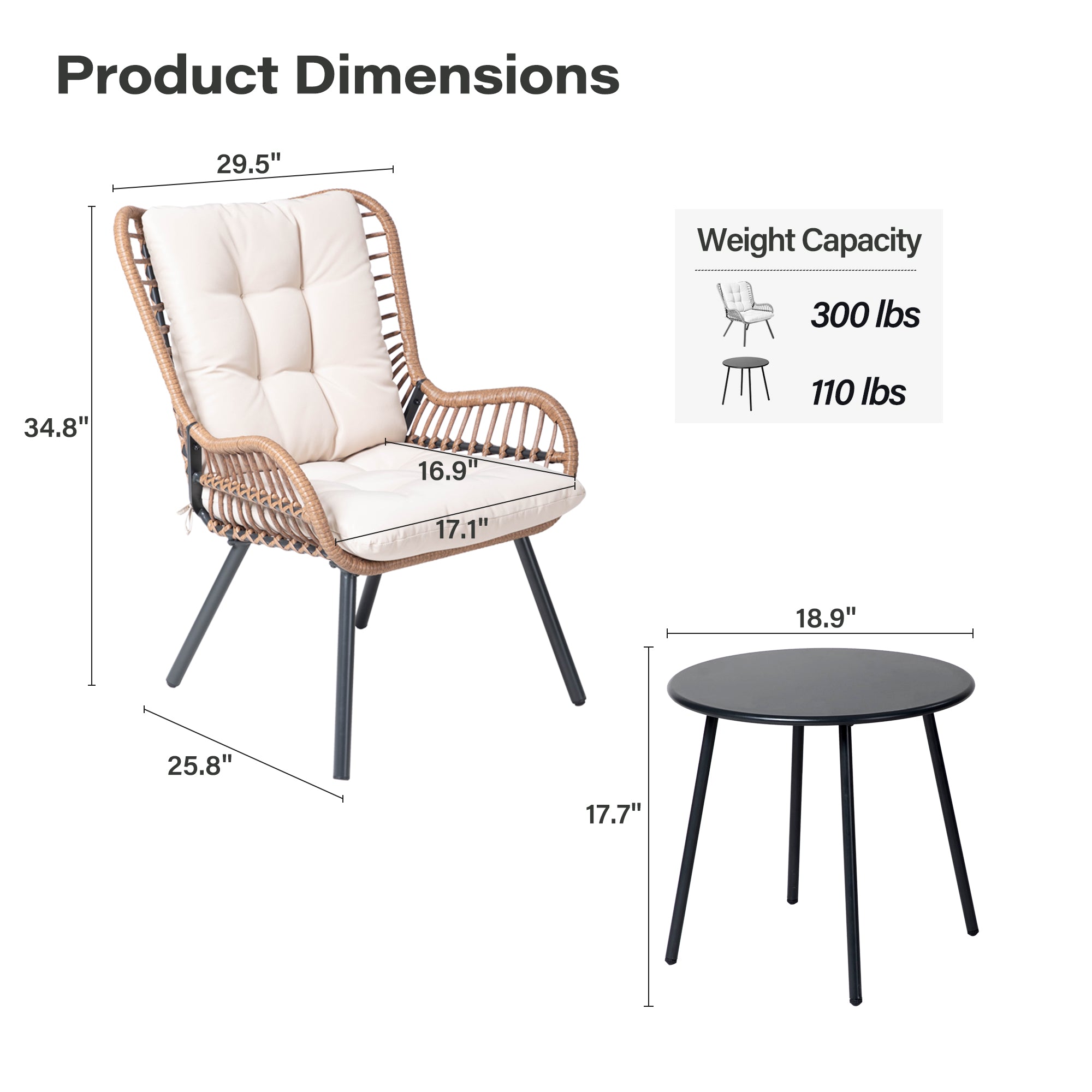 LAUSAINT HOME 3 Piece Outdoor Bistro Set with Highback
