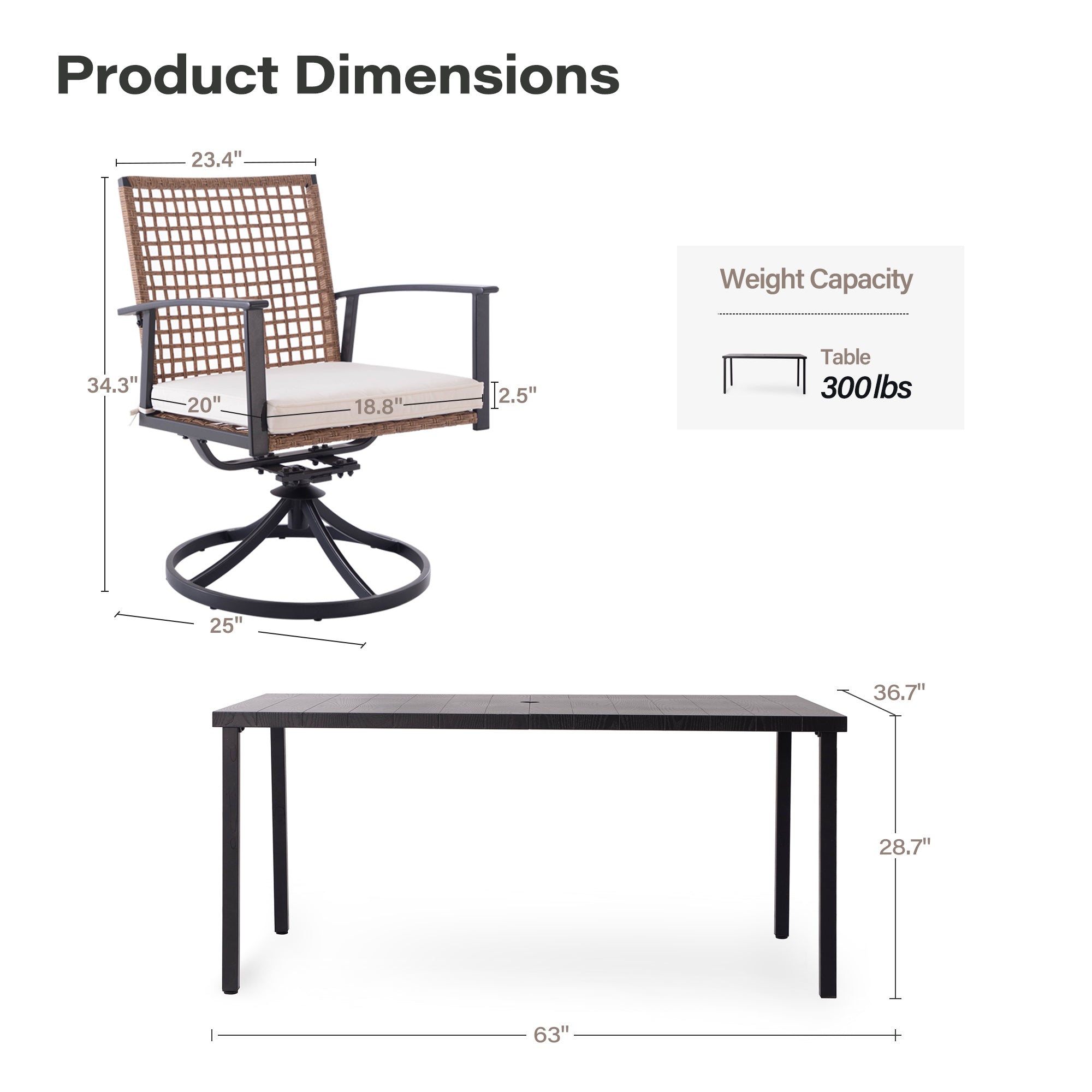 LAUSAINT HOME 7 Pieces Patio Dining Set Outdoor Dining Set with 6 Swivel Chairs Conversation Set for Backyard