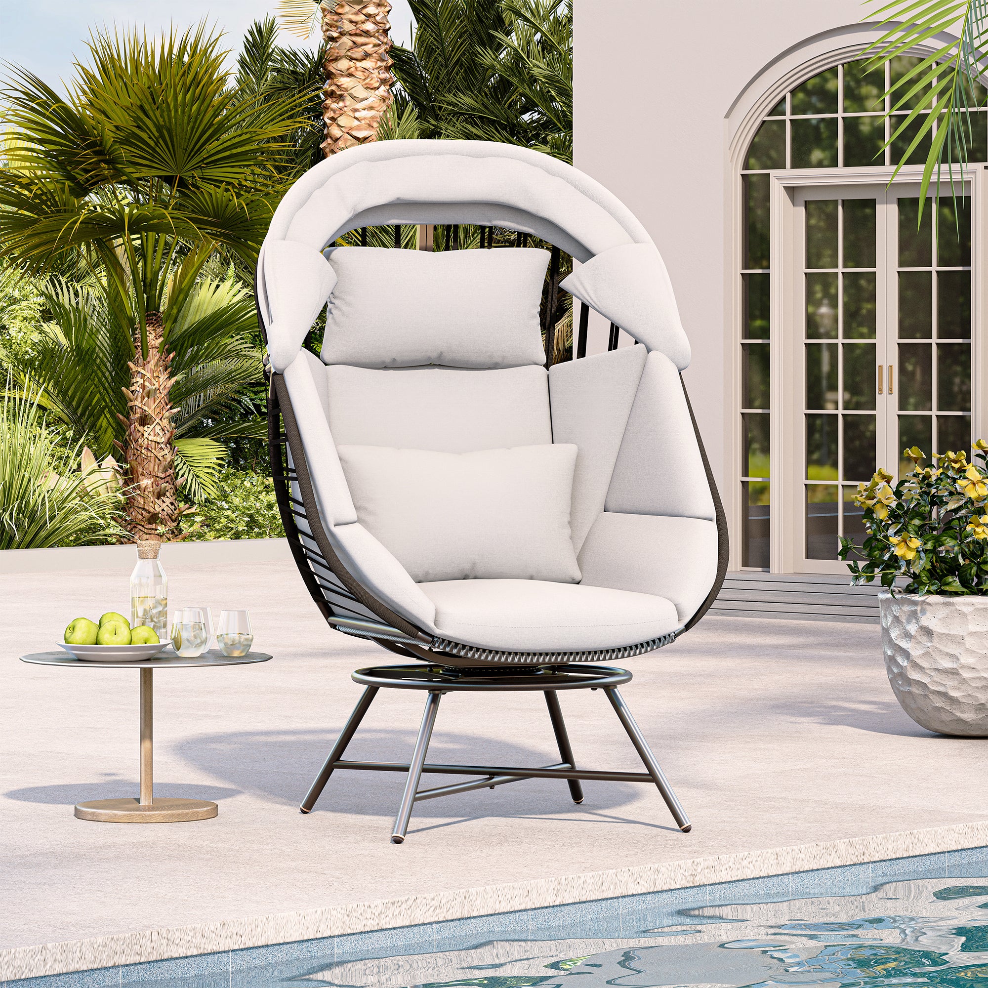 LAUSAINT HOME Oversized 360° Swivel Rattan Egg Chair with Cushion