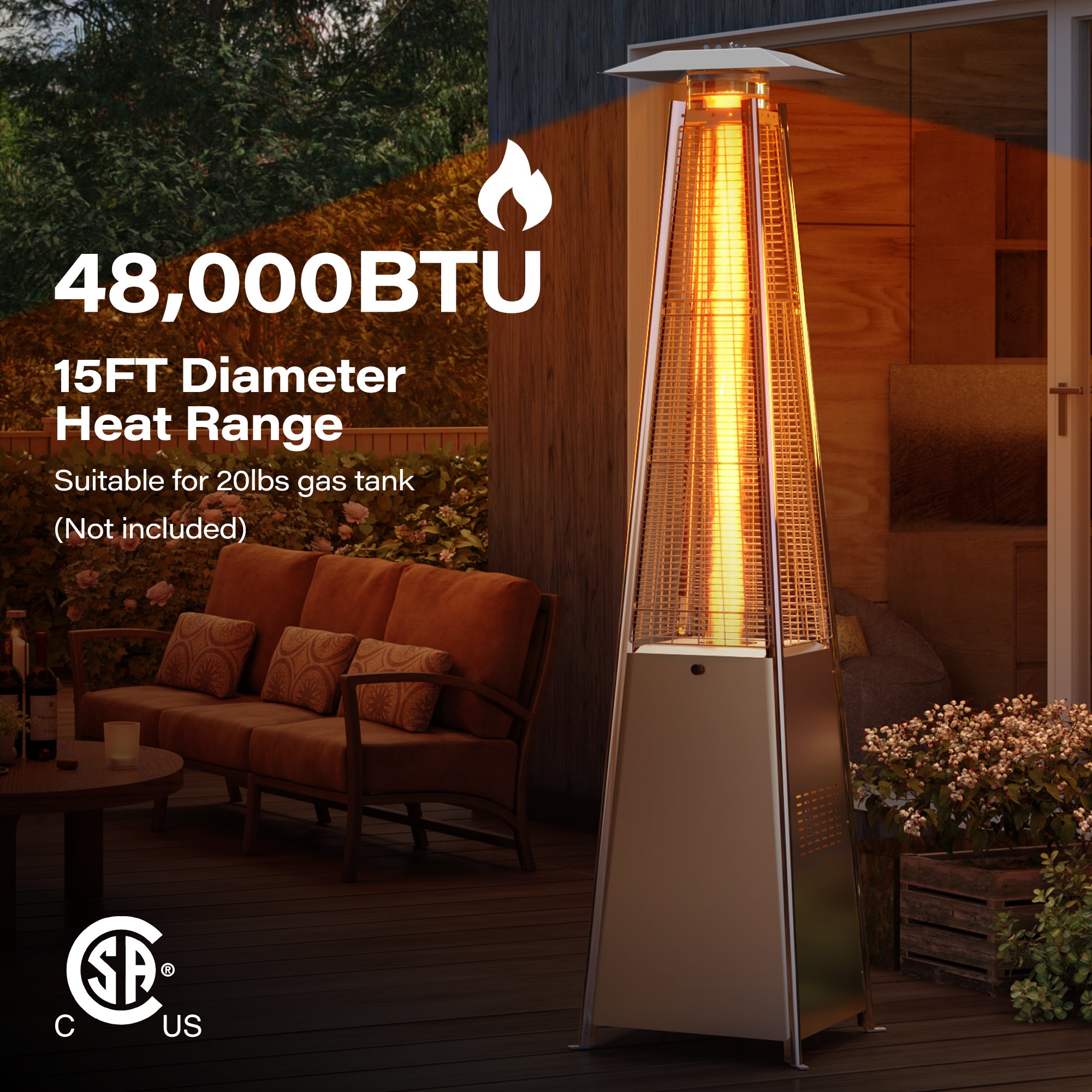 LAUSAINT HOME Pyramid Patio Heater, 48,000 BTU Outdoor Patio Heaters for Outdoor Use