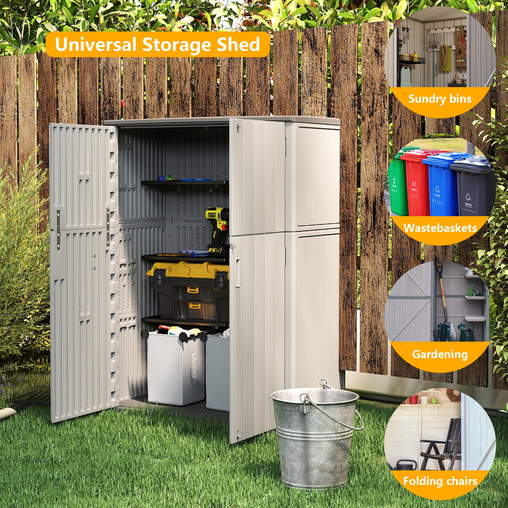 LAUSAINT HOME Vertical Storage Shed, Outdoor Storage Cabinet Resin Waterproof for Garden, Patio, Backyard