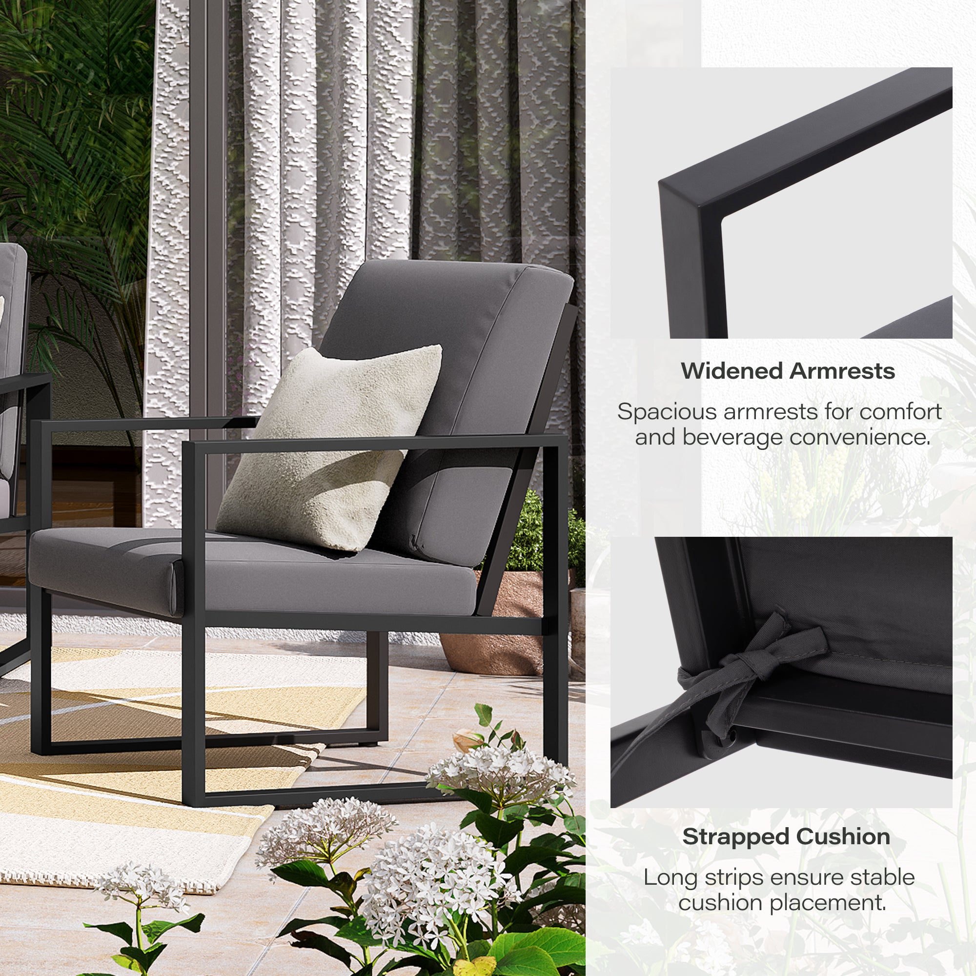 LAUSAINT HOME 4 Pcs Metal Modern Outdoor Conversation Set with 6&