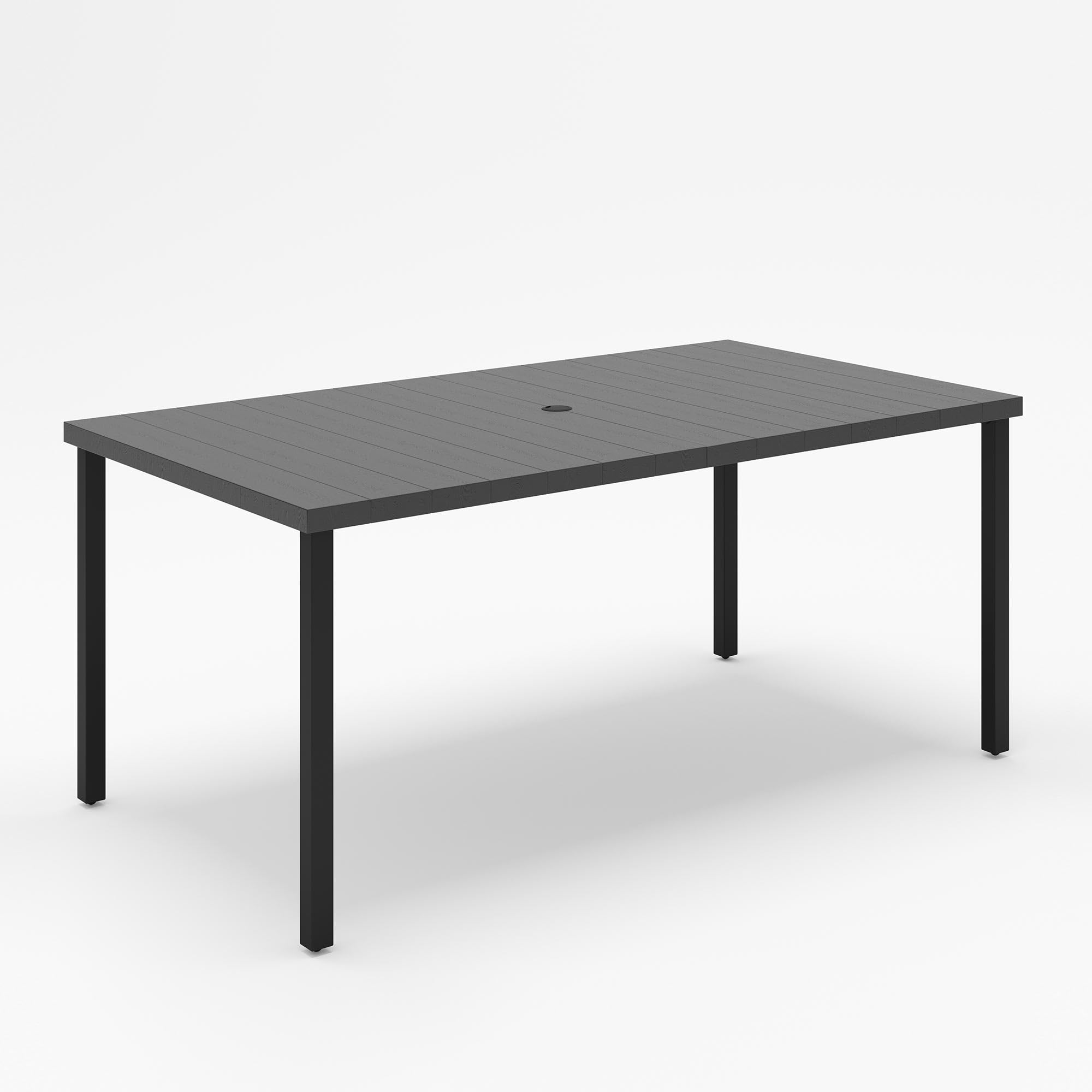 LAUSAINT HOME Outdoor Dining Table with Umbrella Hole, Weather Resistant Heavy Duty Metal Frame Table