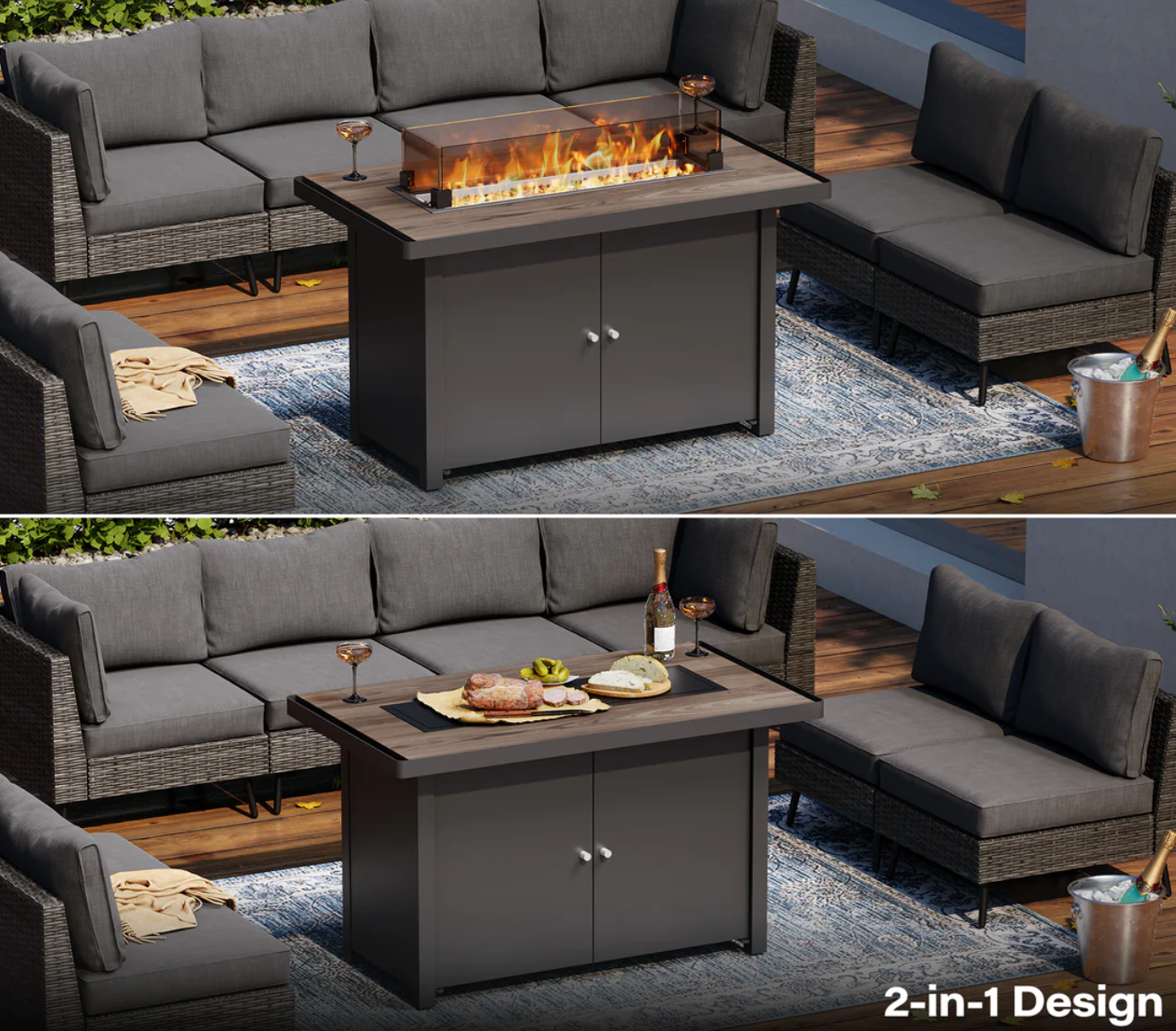 LAUSAINT HOME 8 Pieces Outdoor Patio Furniture Set with 43" Propane Gas Fire Pit Table