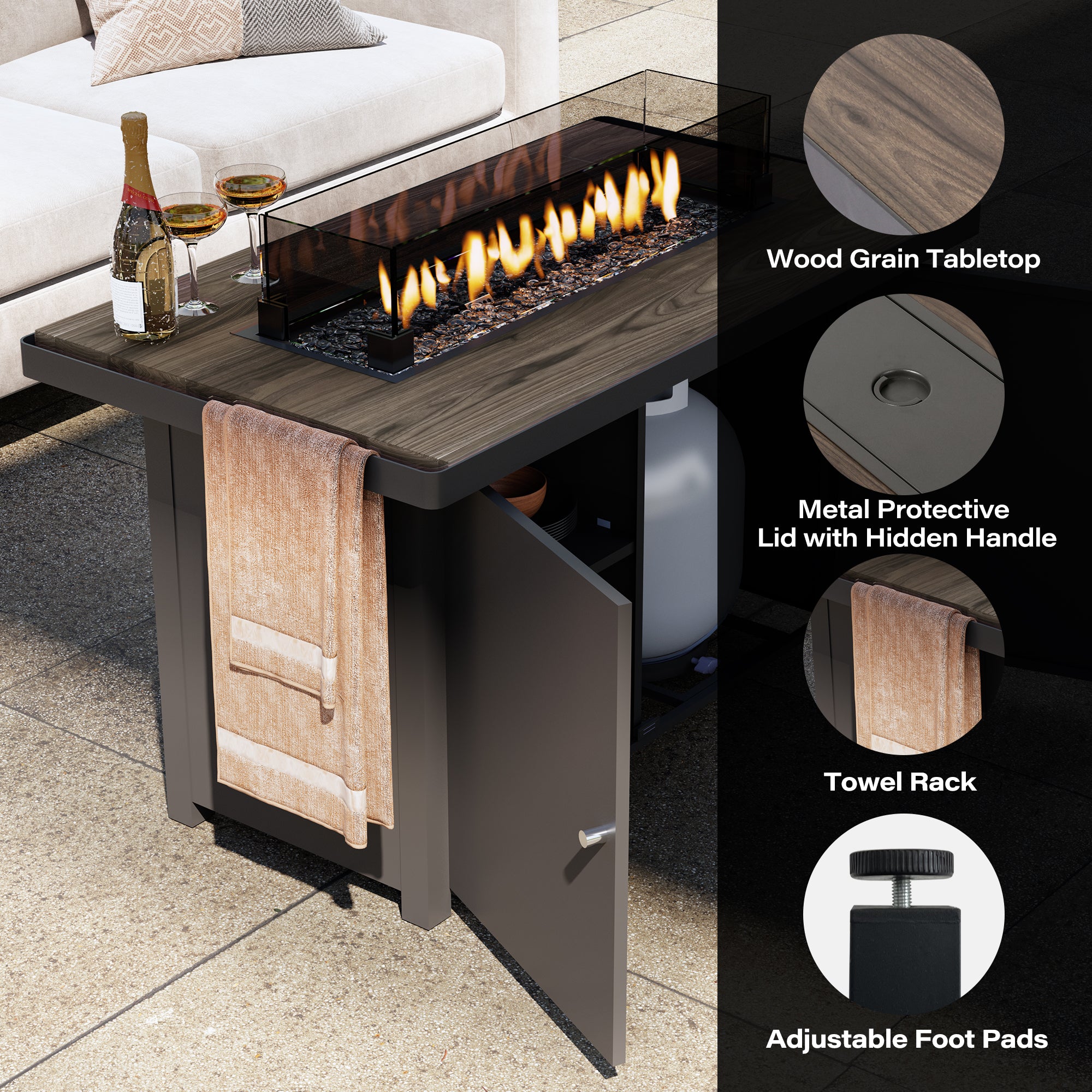 LAUSAINT HOME 6-Pieces Patio Furniture Set with 43" Propane Gas Fire Pit Table