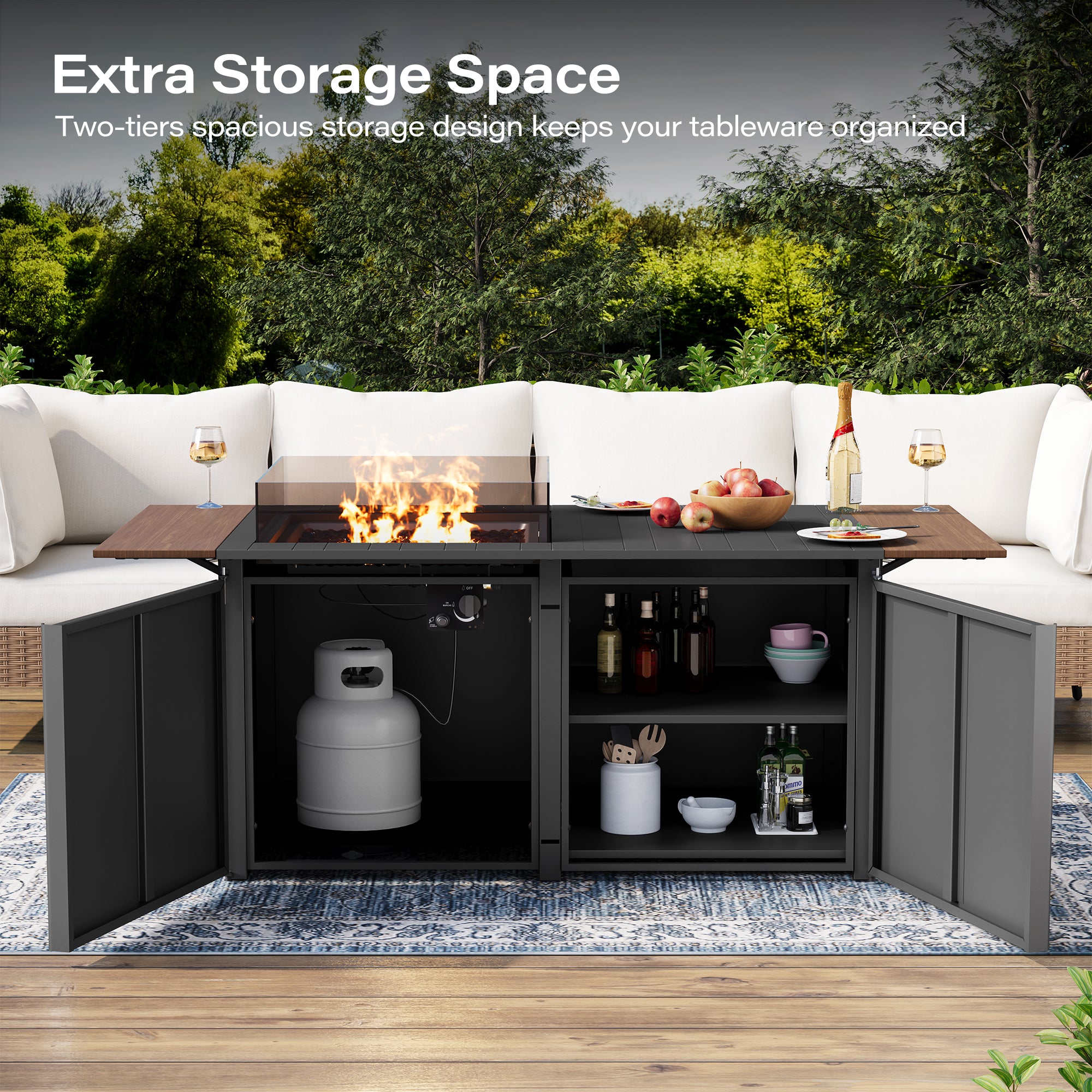 LAUSAINT HOME 64" Gas Fire Pit Table with expandable Tabletop, 55,000 BTU