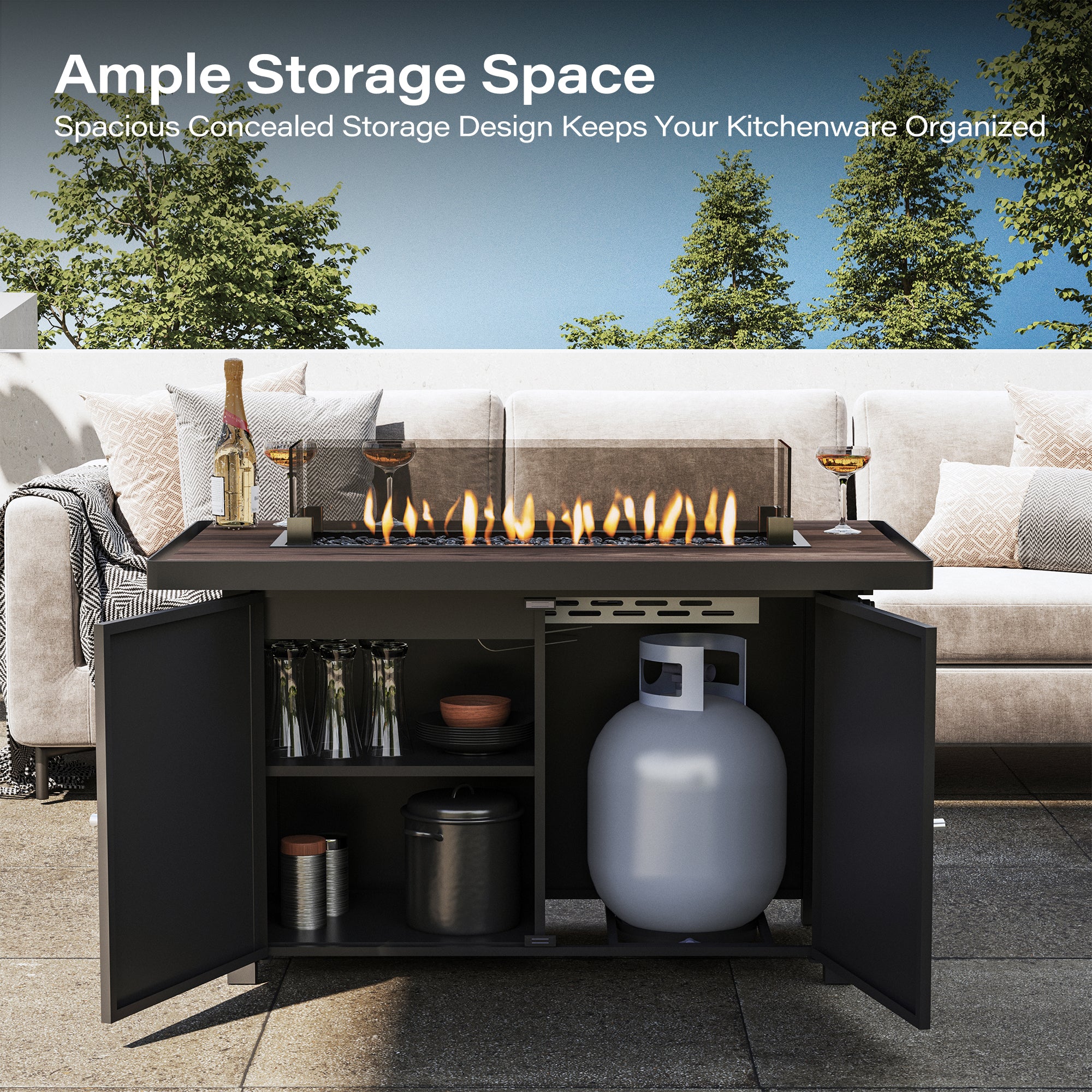 LAUSAINT HOME 6-Pieces Patio Furniture Set with 43" Propane Gas Fire Pit Table