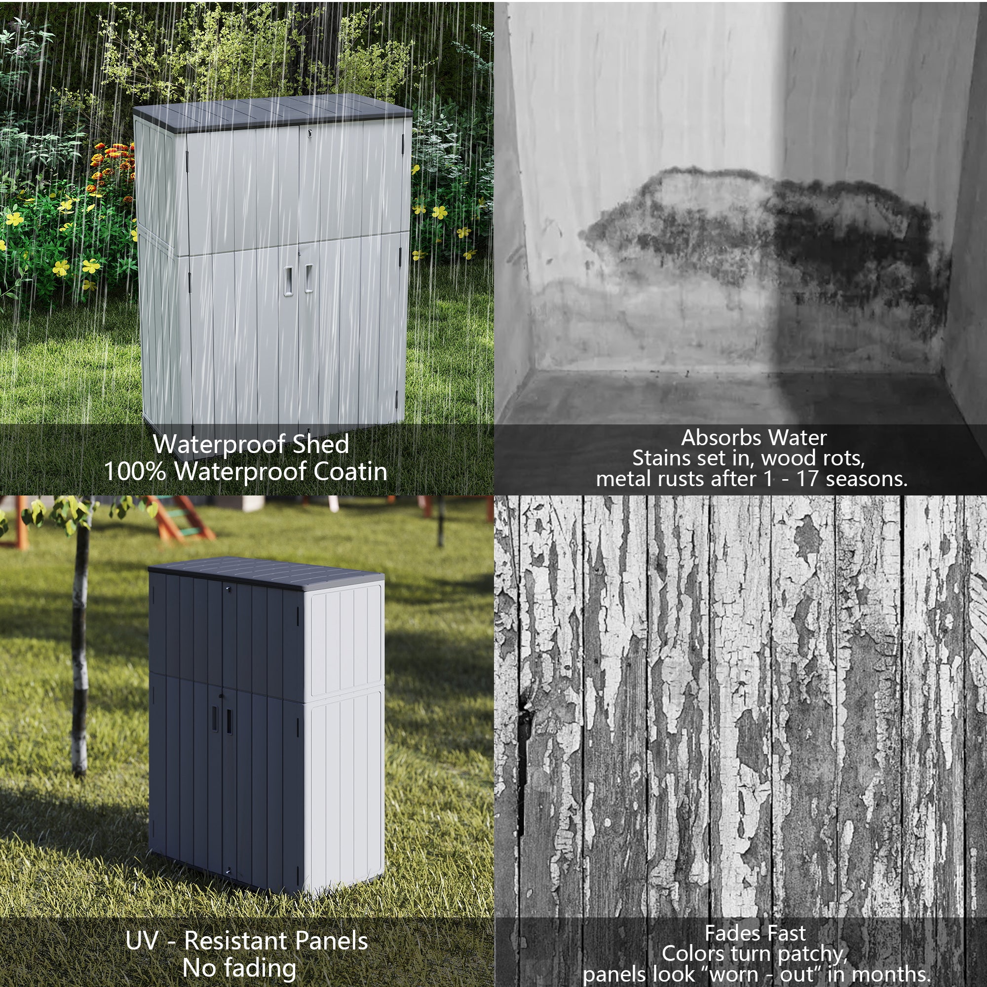 LAUSAINT HOME Vertical Storage Shed, Outdoor Storage Cabinet Resin Waterproof for Garden, Patio, Backyard