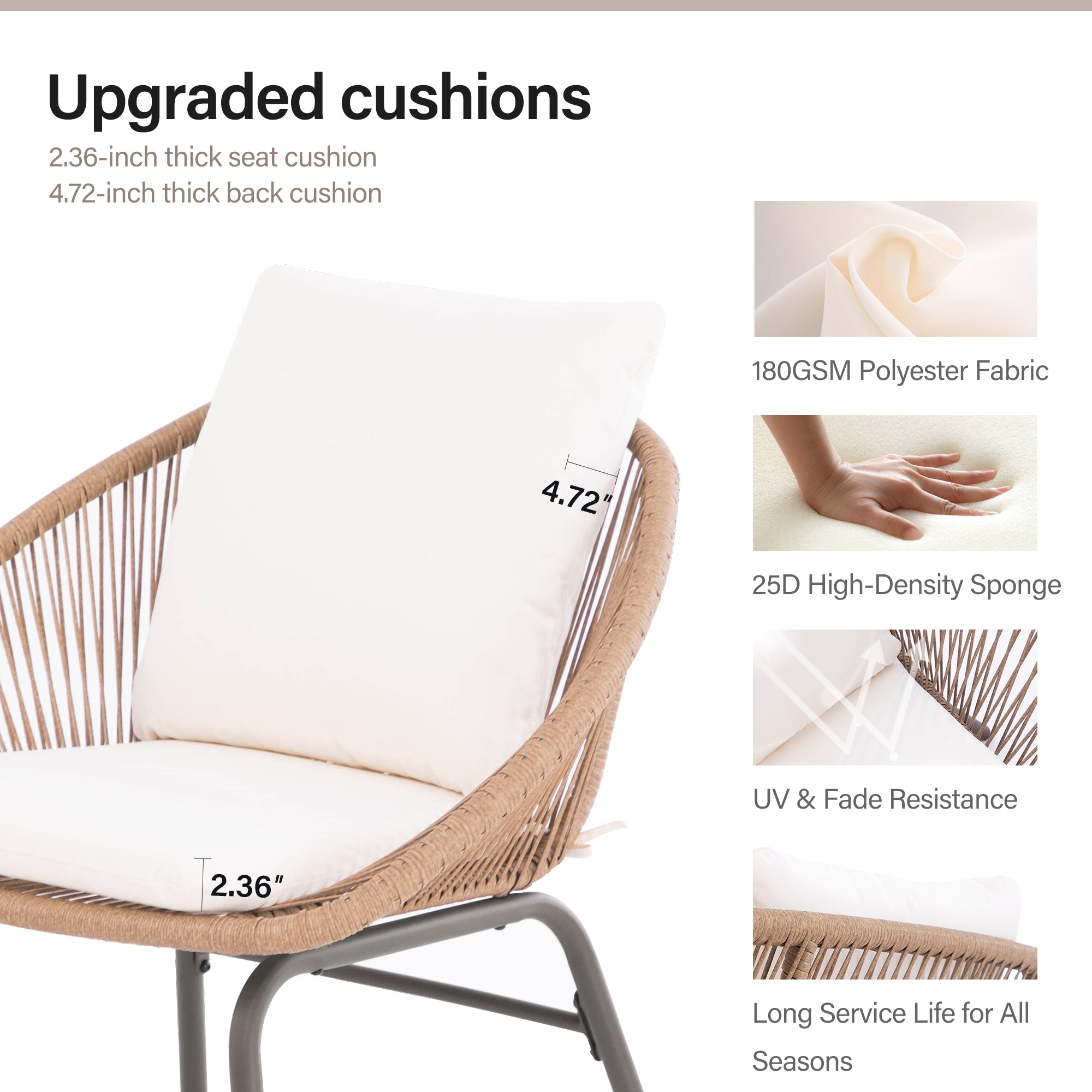 LAUSAINT HOME 4 Pieces Rope Woven Patio Conversation Set