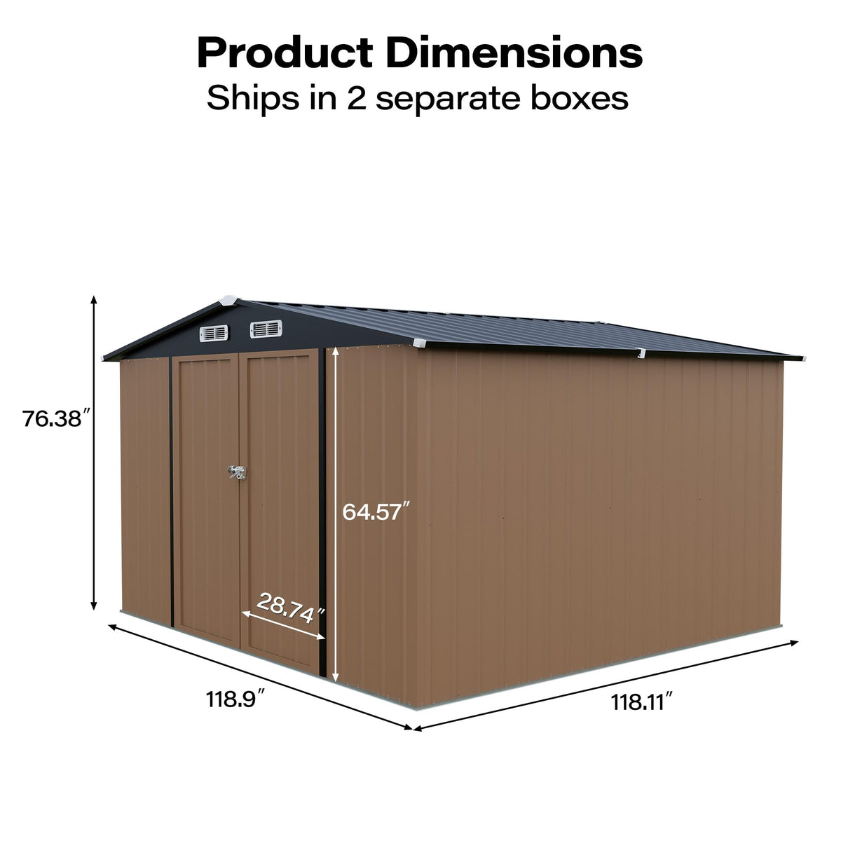 LAUSAINT HOME 8 x 6 FT Outdoor Storage Shed with Window, Galvanized Steel Storage Shed, Double Lockable Doors, Gable Roof & Air Vent for Backyard, Brown