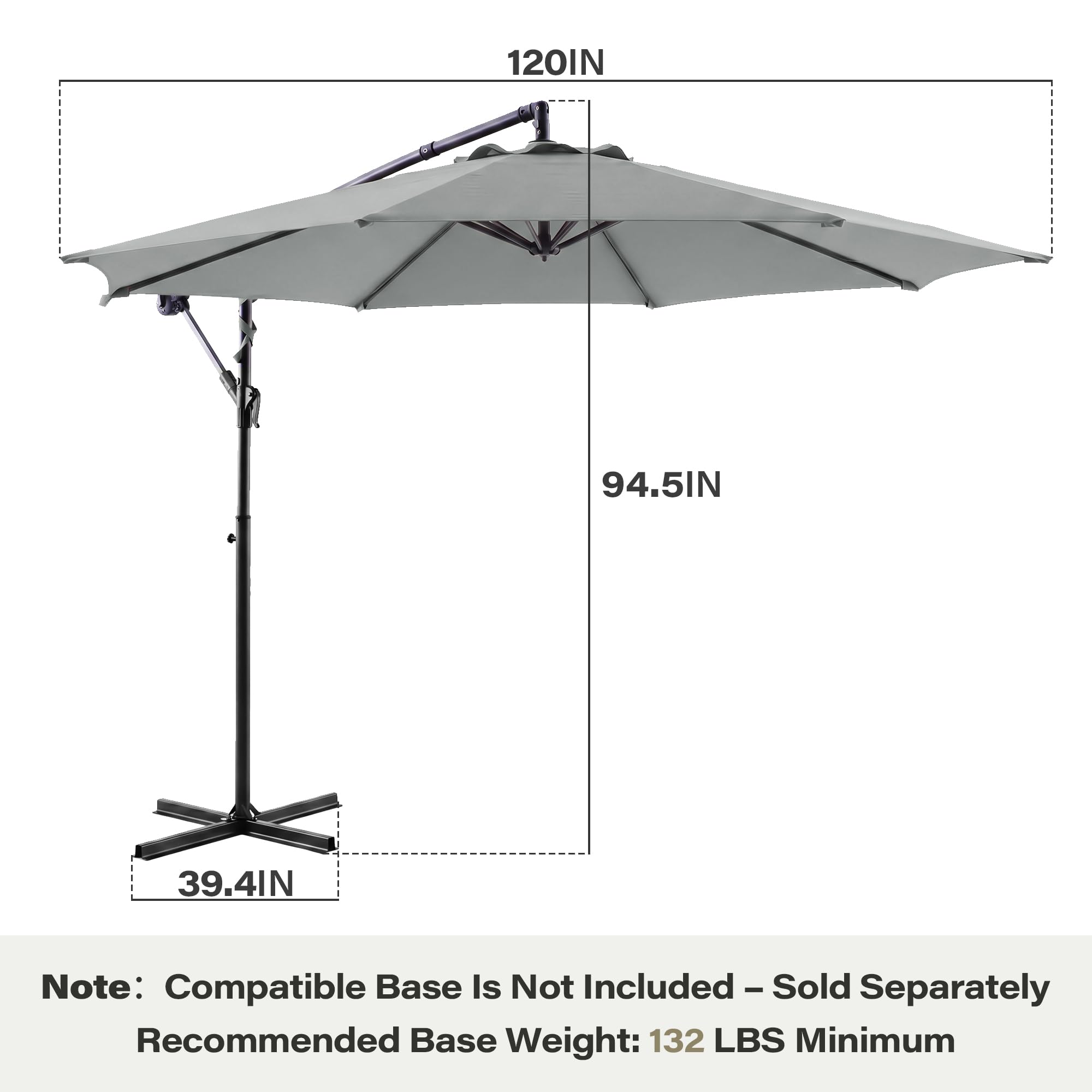 LAUSAINT HOME 10ft Offset Patio Umbrella, Cantilever Hanging Market Umbrella