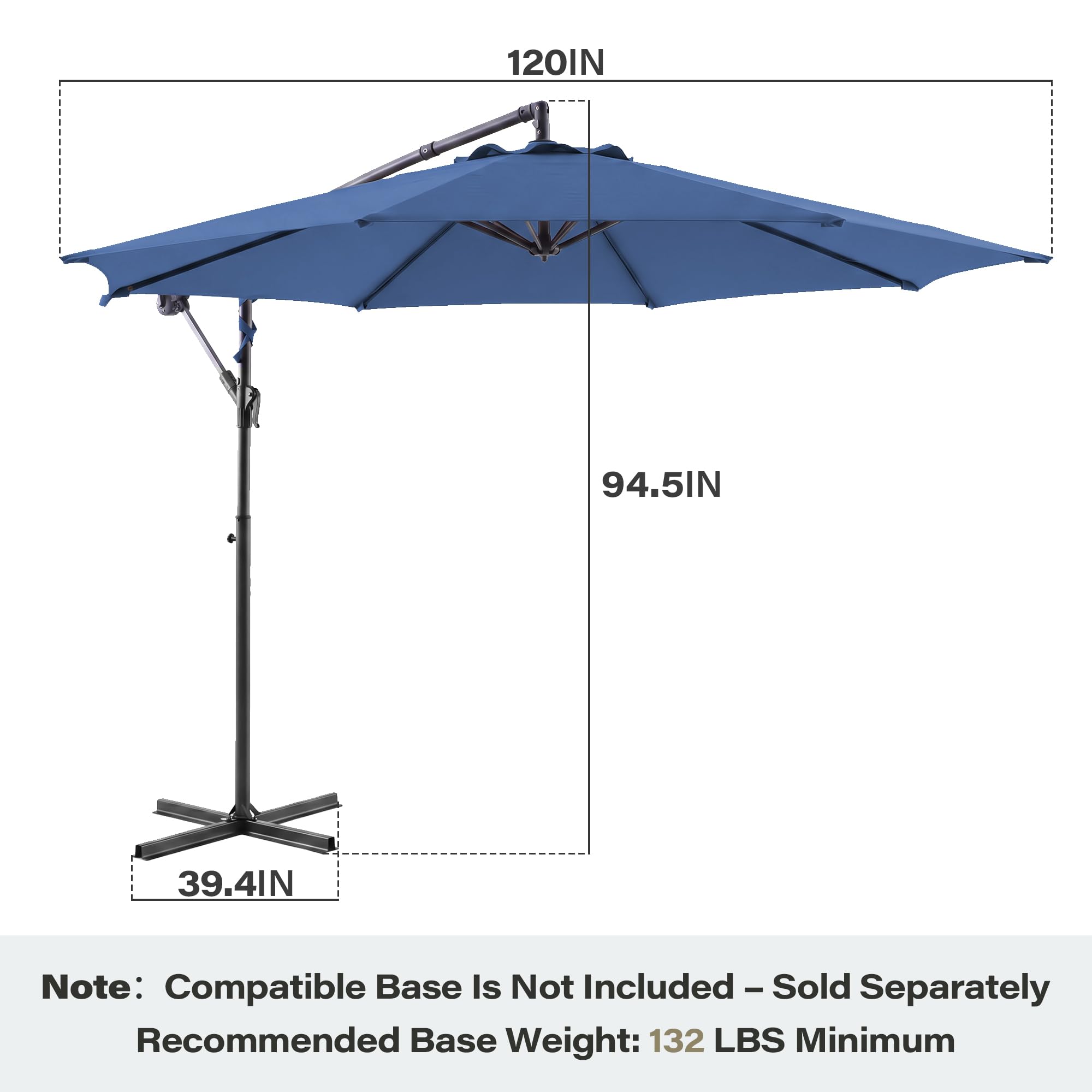 LAUSAINT HOME 10ft Offset Patio Umbrella, Cantilever Hanging Market Umbrella