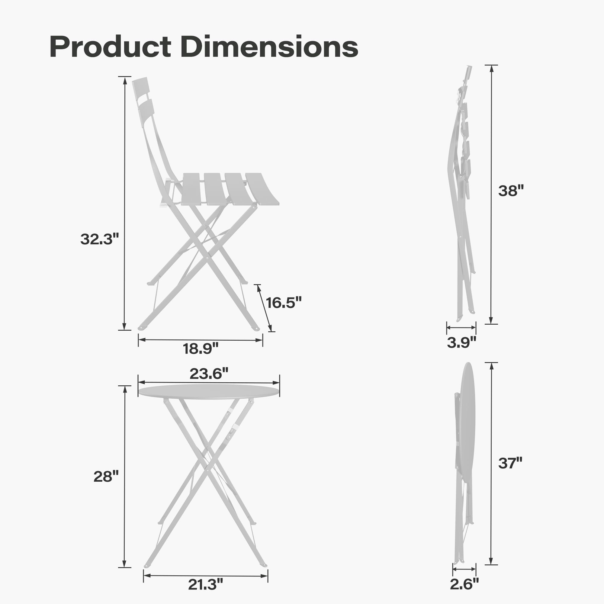 LAUSAINT HOME 3-Piece Steel Folding Bistro Set, Premium Weather-Resistant Patio Table & Chairs