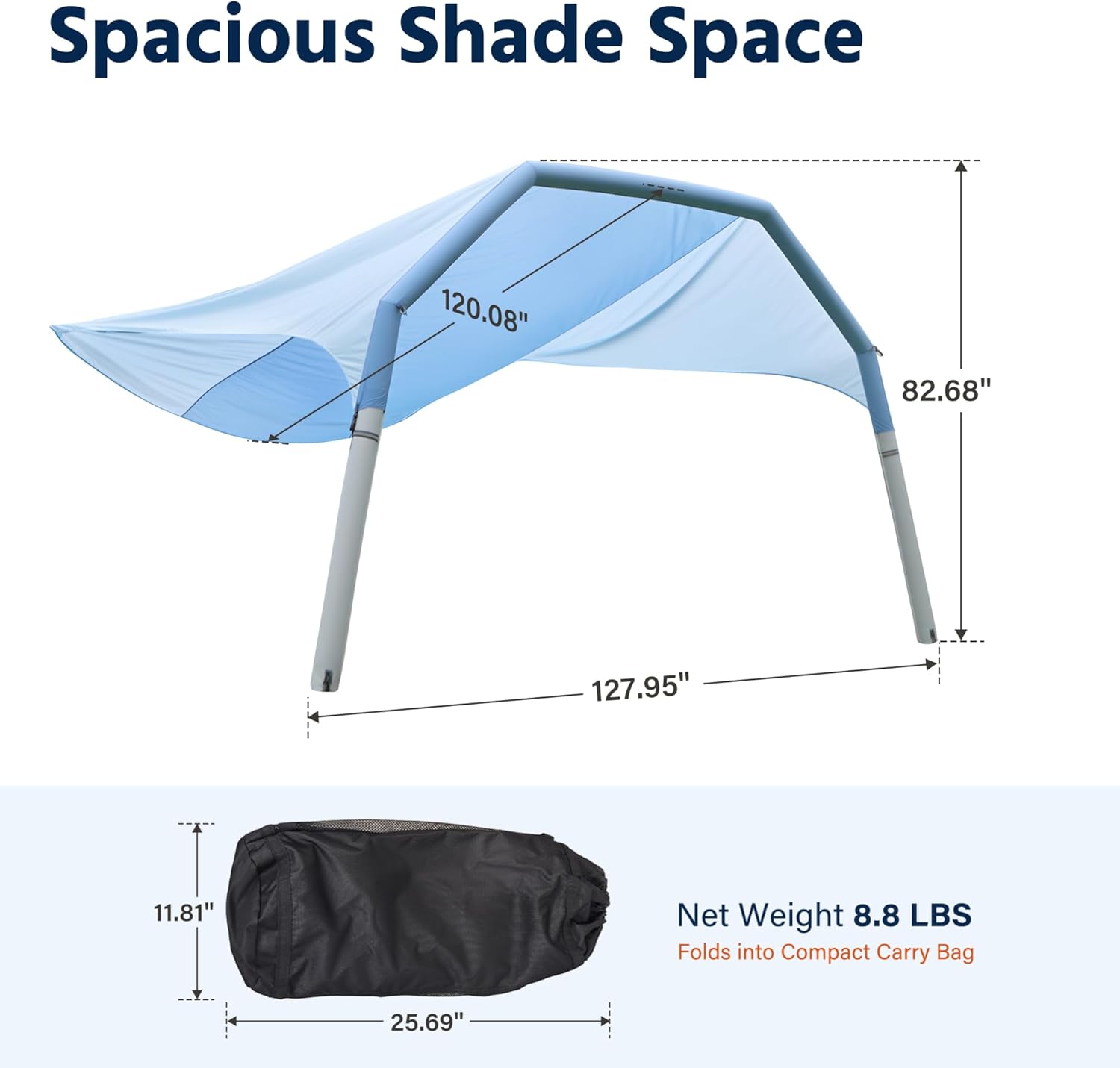 LAUSAINT HOME Shade Beach Tent Wind Sun Canopy, Inflatable Arch Beach Shade with Air Pump & Poles, Portable Floating Wind-Powered Sunshade, UPF 50+ Sun Shelter for 4-8 People Family Camping Trips