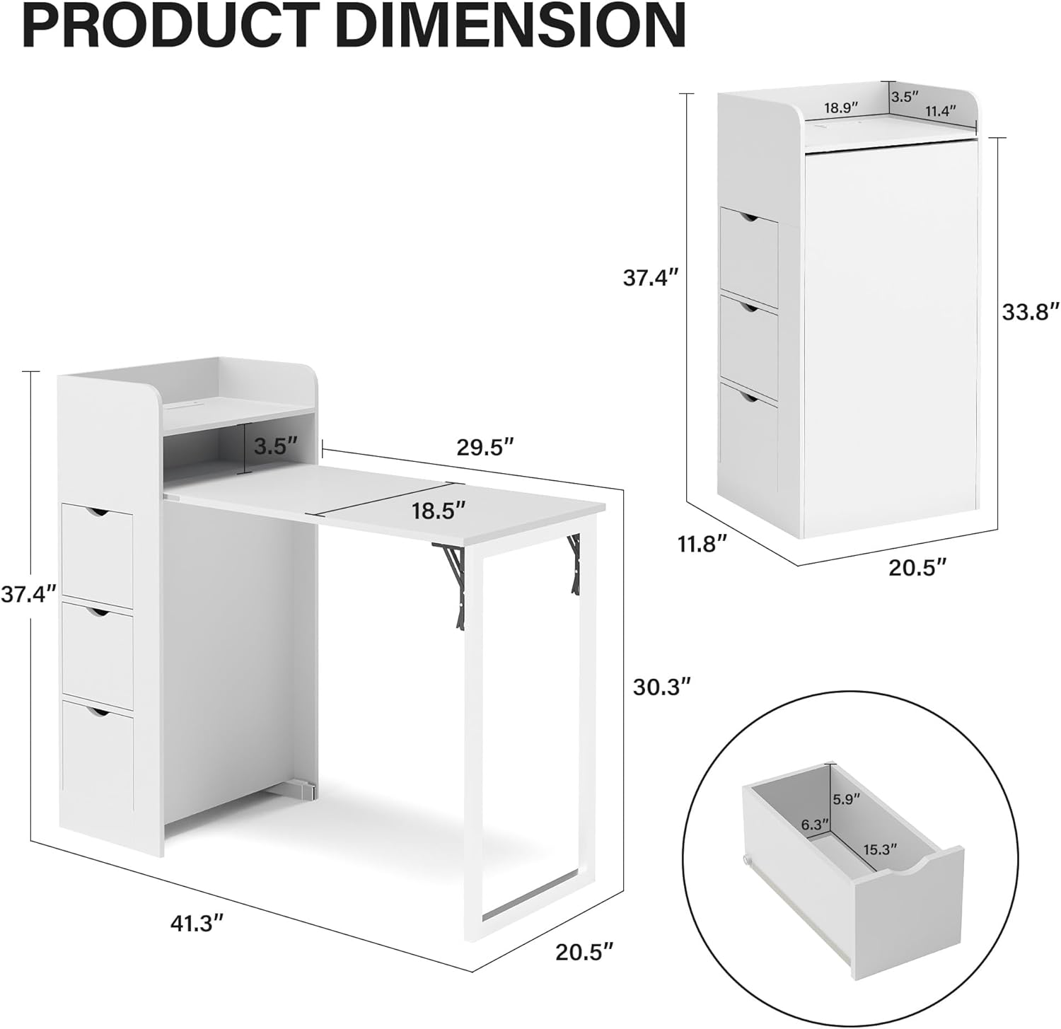 LAUSAINT HOME Wall Mounted Foldable Desk, Space Saving Hidden Desk with Storage & Power Outlet