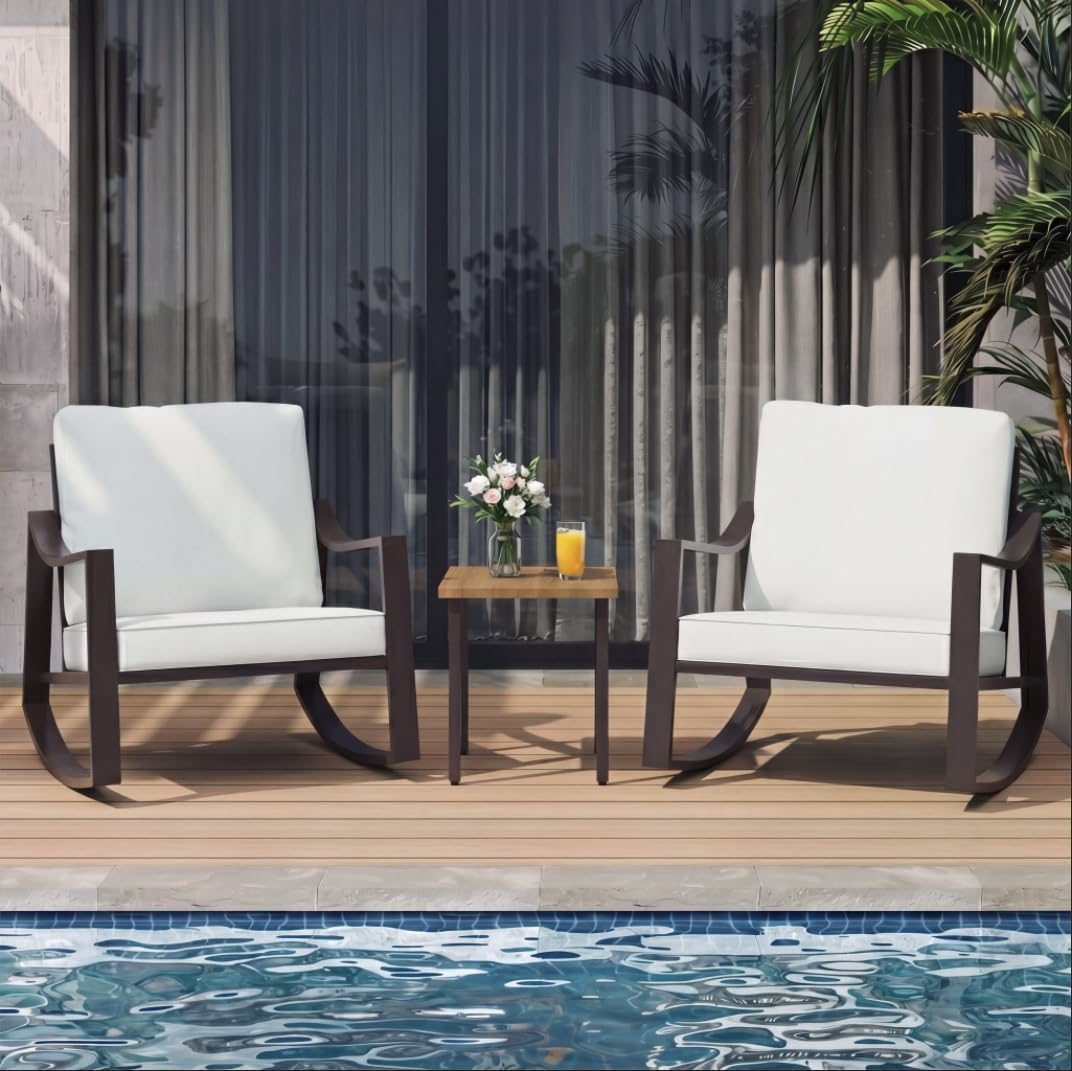 LAUSAINT HOME Outdoor Rocking Bistro Set, 3 Piece Patio Conversation Set