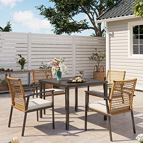 LAUSAINT HOME Outdoor Dining Table for 4, Square Table with Umbrella Hole