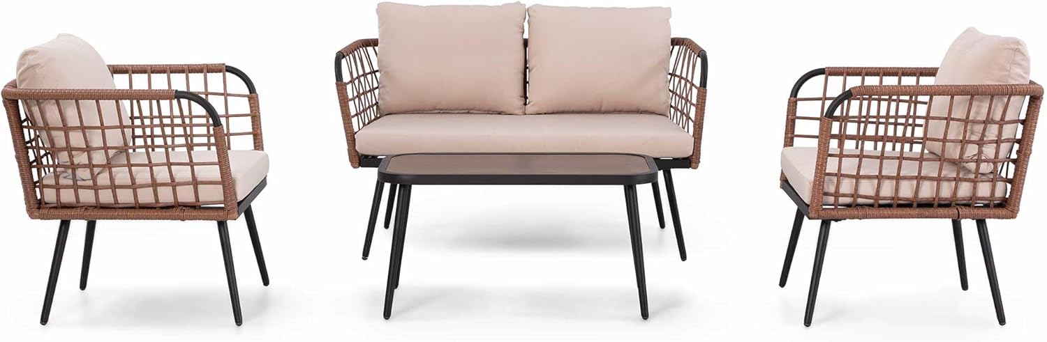 LAUSAINT HOME L-Shaped Outdoor Furniture Set, Wicker Rattan Patio Sectional