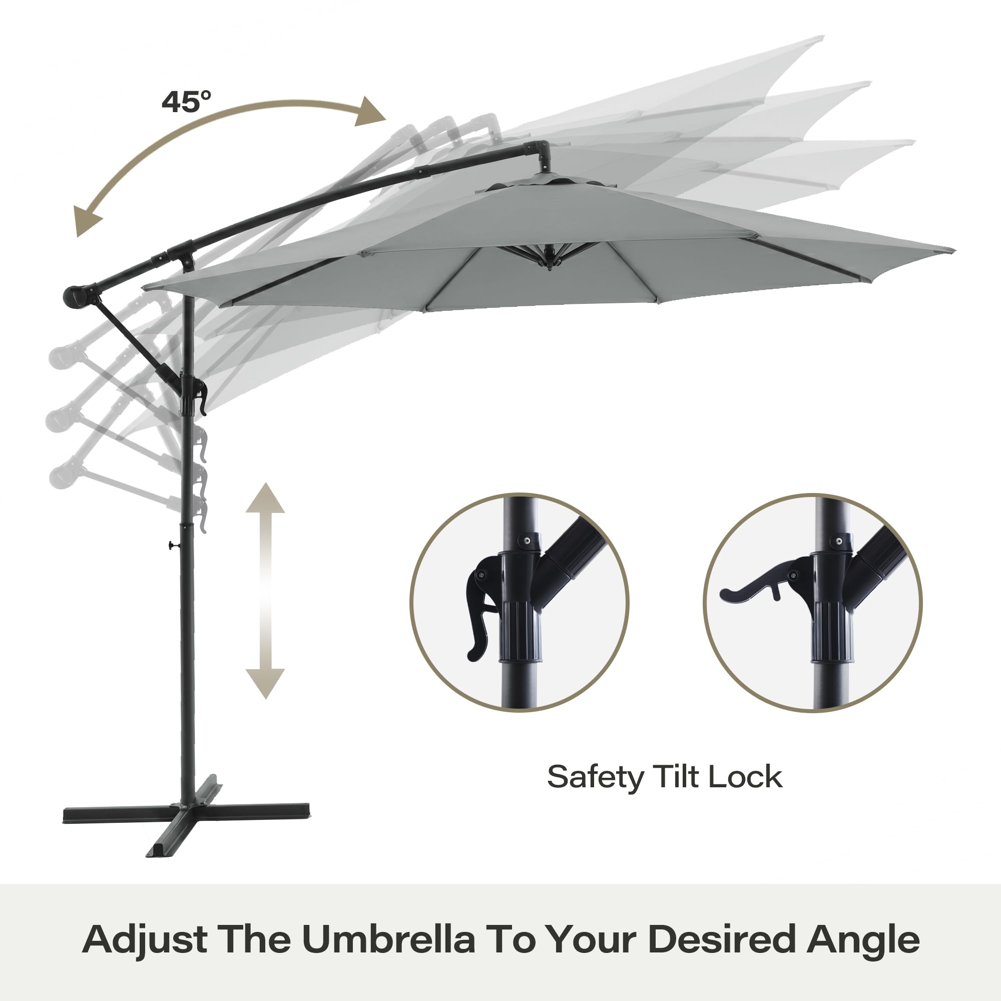 LAUSAINT HOME 10ft Offset Patio Umbrella, Cantilever Hanging Market Umbrella