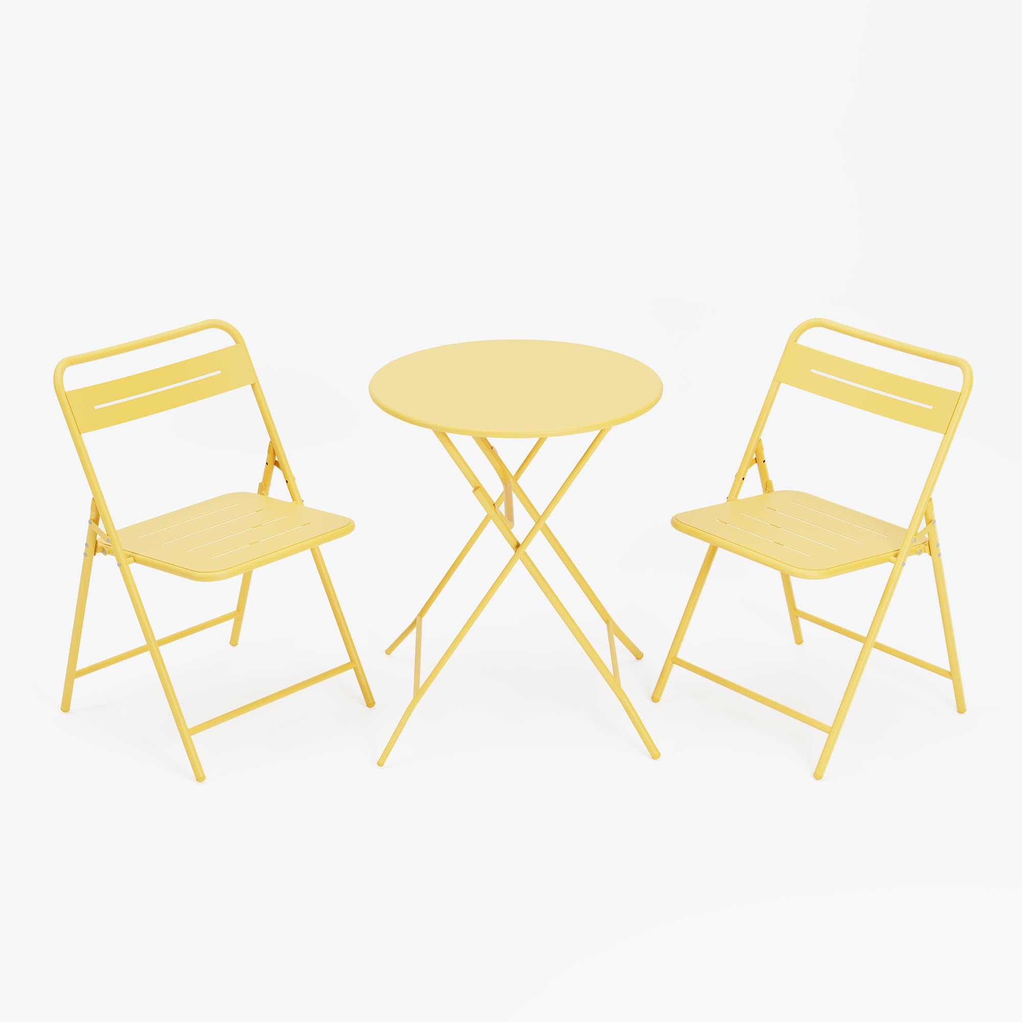 LAUSAINT HOME 3-Piece Steel Folding Bistro Set, Premium Weather-Resistant Patio Table & 2 Chairs