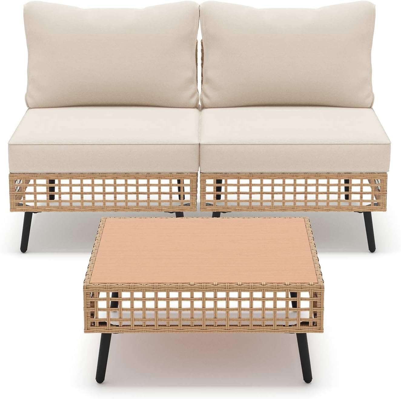 LAUSAINT HOME Outdoor Sectional Sofa Set All-Weather Patio Conversation Set with Thick Cushions