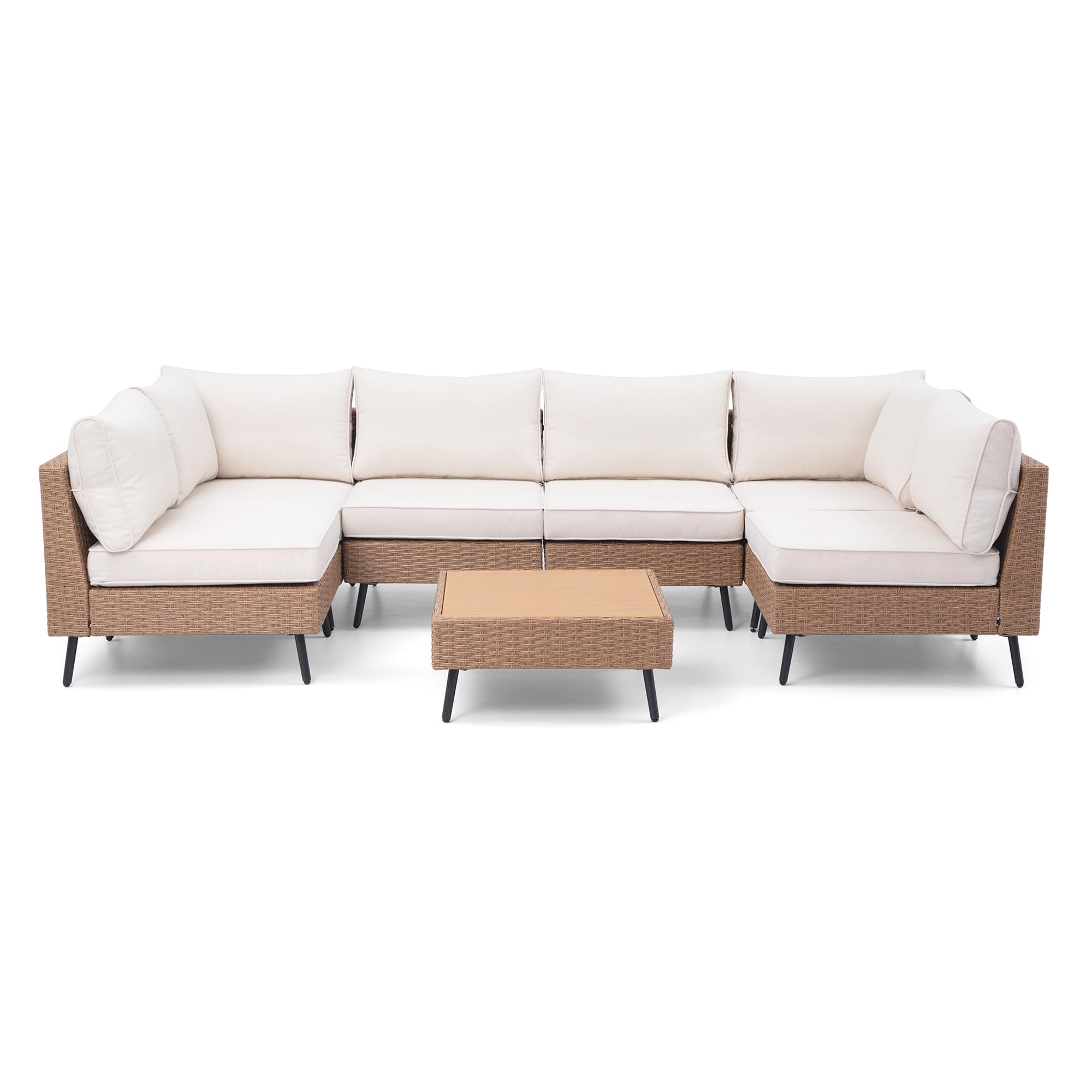 LAUSAINT HOME Outdoor Patio Furniture, 6 Piece Outdoor Sectional Sofa PE Rattan Wicker Patio Conversation Sets, All Weather Patio Furniture Set with Thick Cushions for Garden, Backyard(Beige)