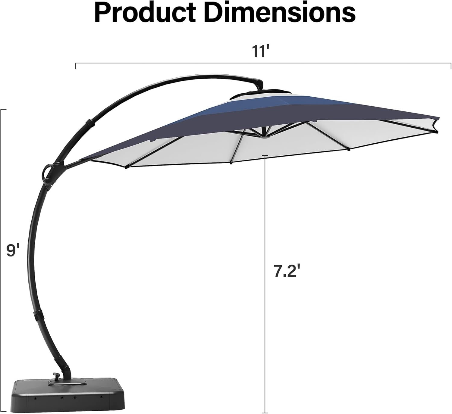 LAUSAINT HOME Outdoor Patio Umbrella with Base Included, Large Sun Shade Cantilever Umbrella Deluxe Curvy