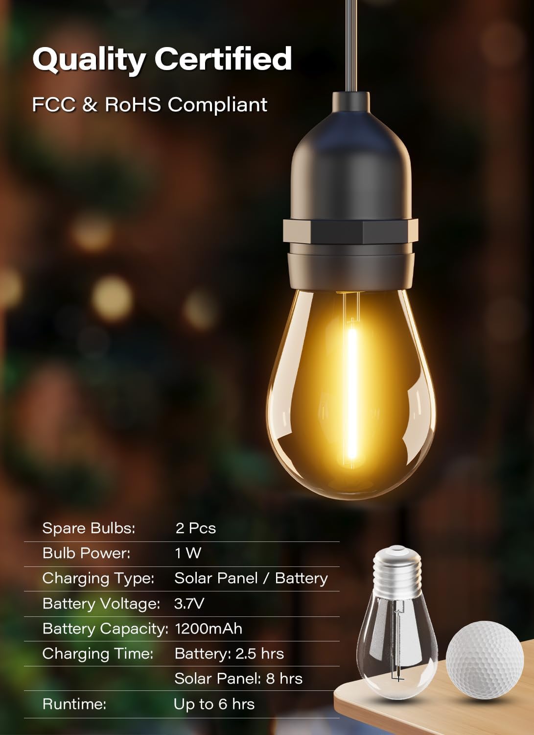 LAUSAINT HOME 100FT/50FT Outdoor String Lights, LED Patio Lights with Shatterproof Bulbs
