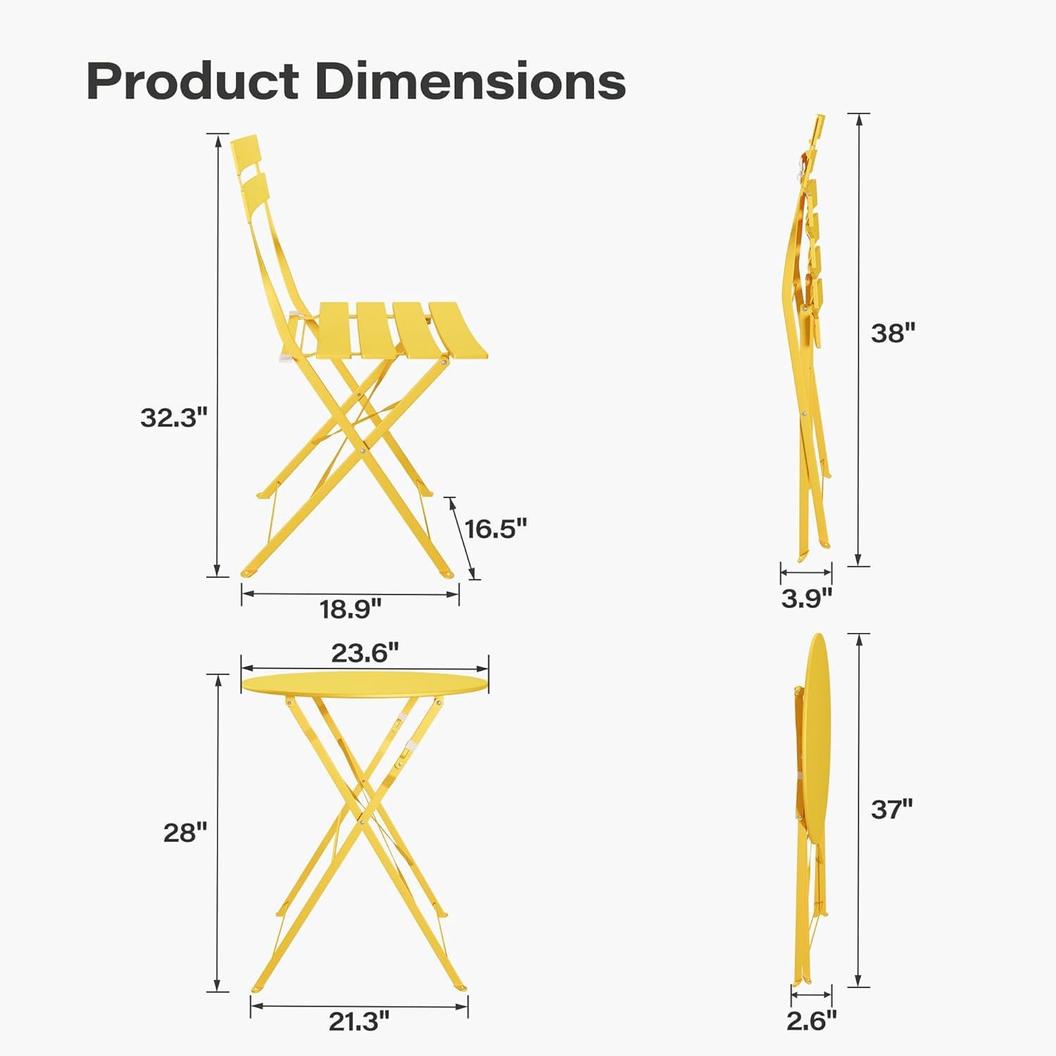 LAUSAINT HOME 3-Piece Steel Folding Bistro Set, Premium Weather-Resistant Patio Table & Chairs