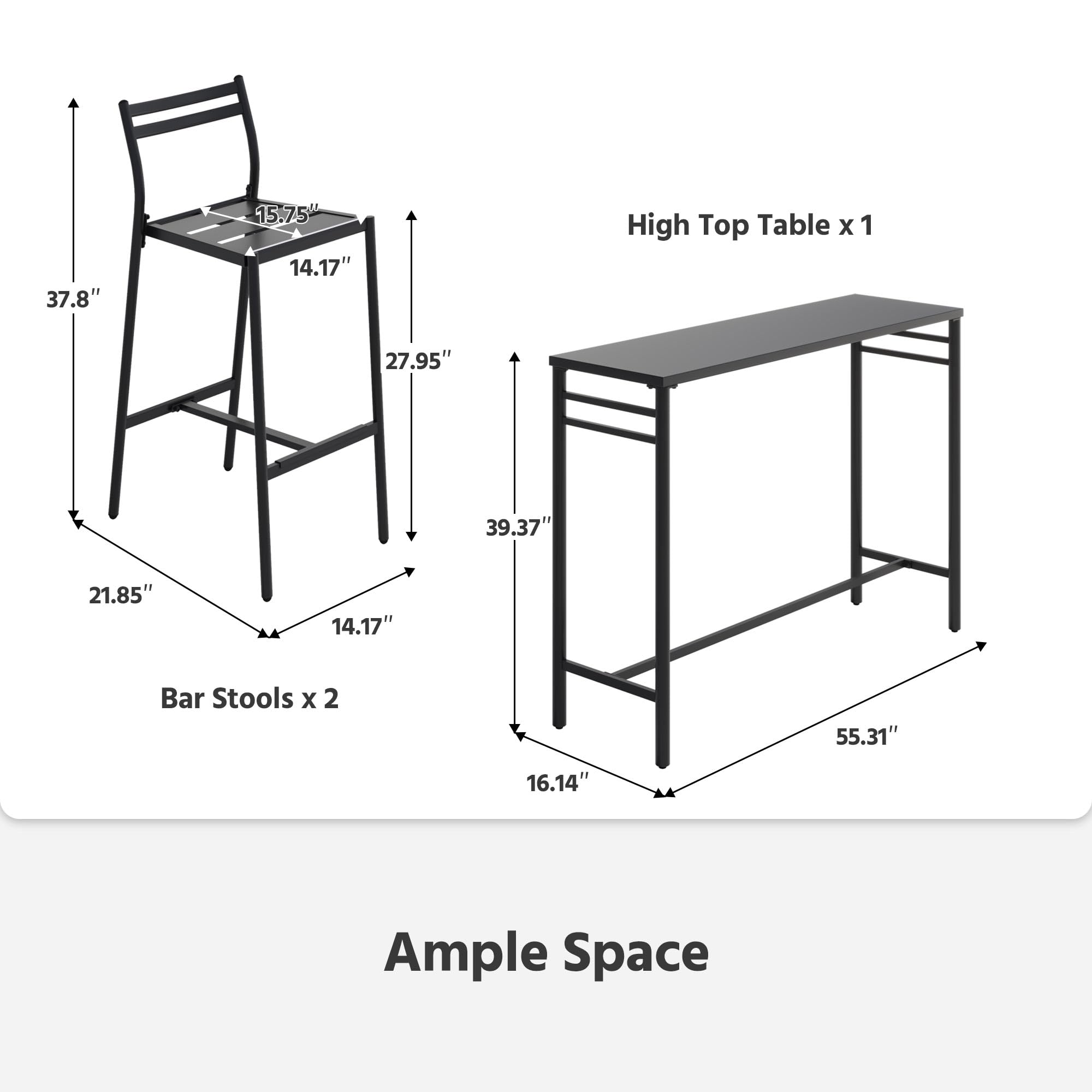 LAUSAINT HOME Outdoor Bar Height Set, 3 Pieces Patio High Top Table & Bar Stools