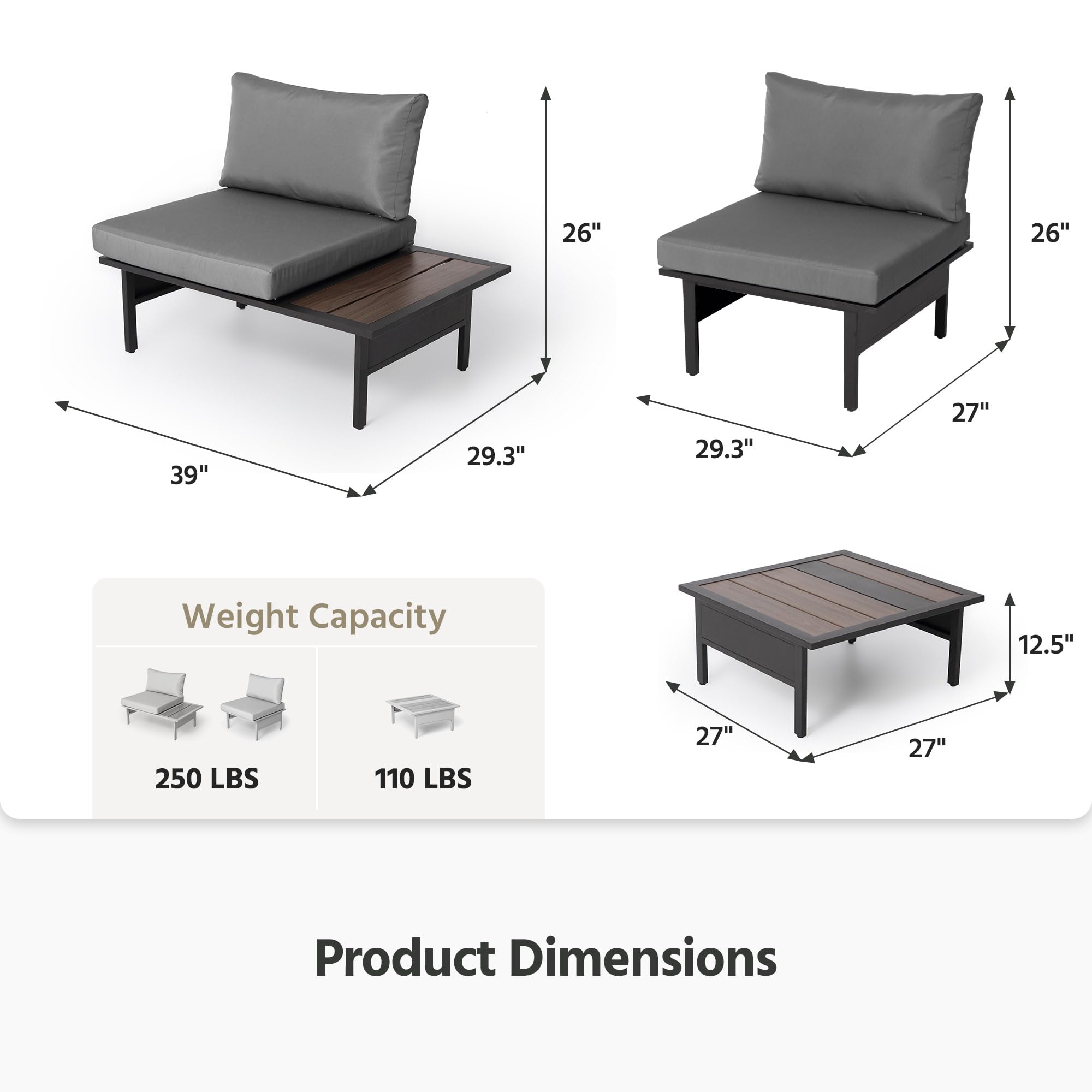 LAUSAINT HOME Patio Furniture Set, Outdoor Conversation Sets with Coffee Table
