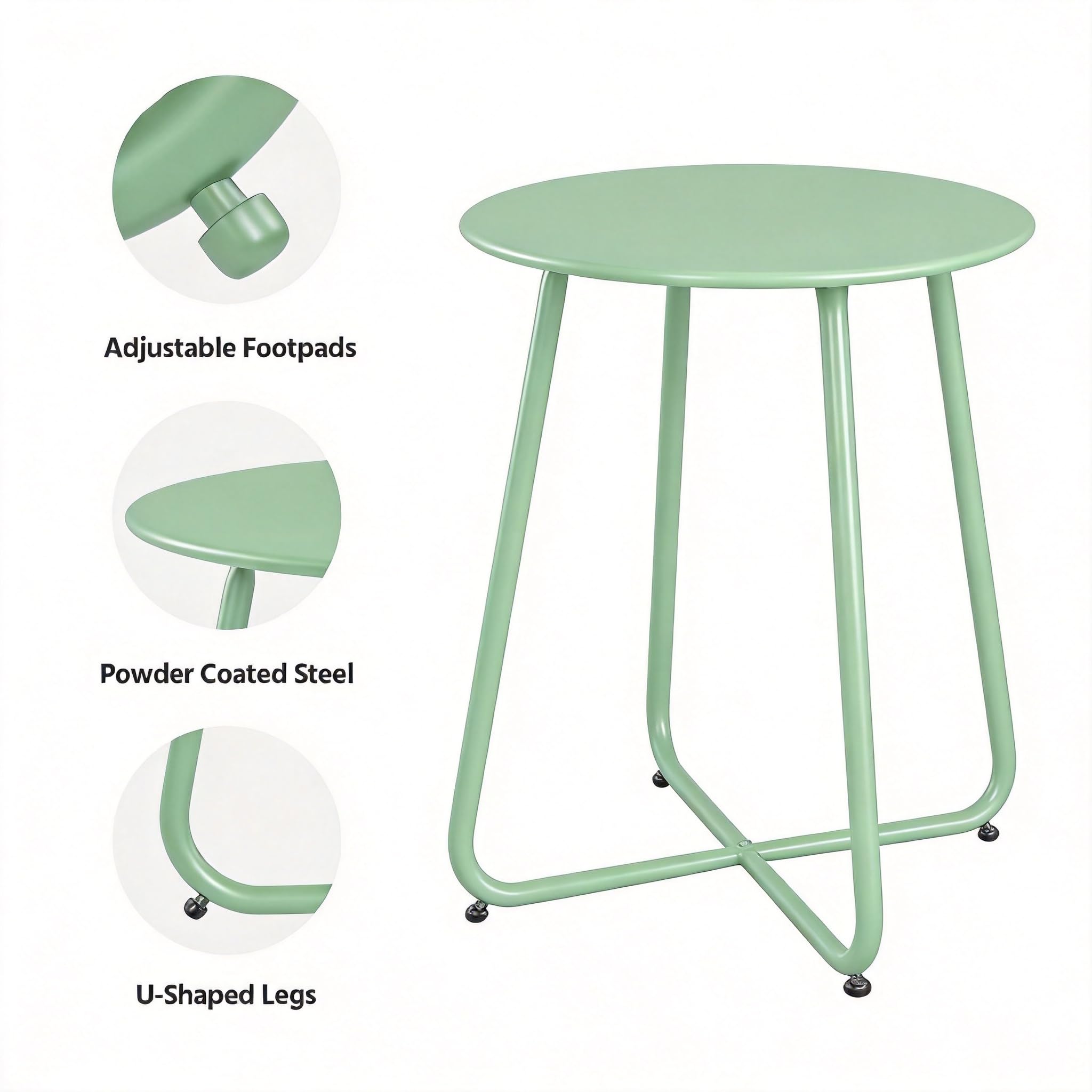 LAUSAINT HOME 18" Outdoor Side Table, Small Round Patio Table with Adjustable Footpads