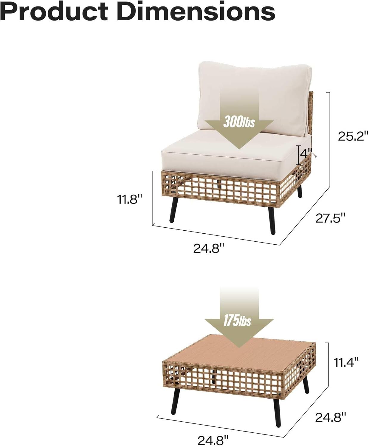 LAUSAINT HOME Outdoor Sectional Sofa Set All-Weather Patio Conversation Set with Thick Cushions