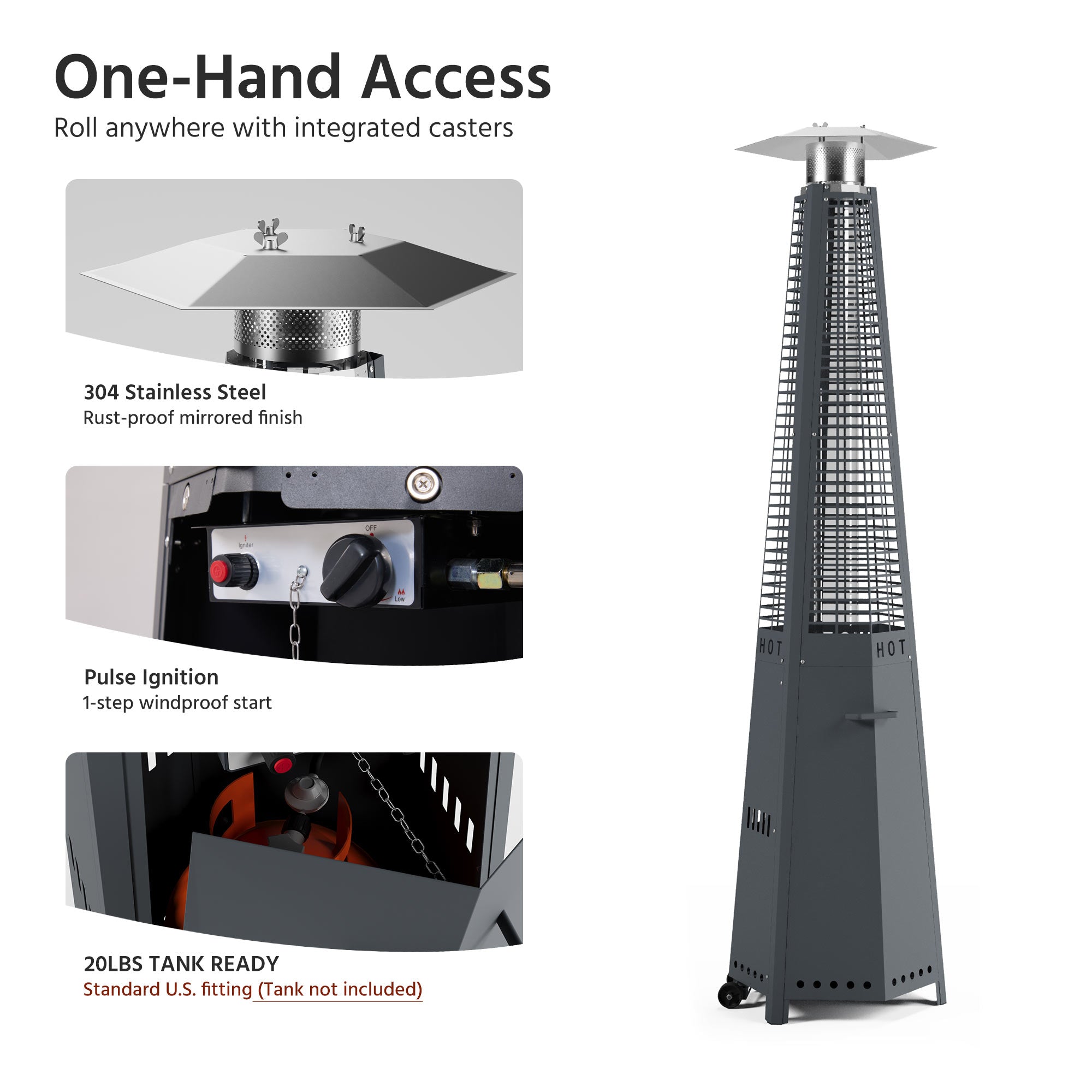 48000 BTU Pyramid Propane Standing Patio Outdoor Heater