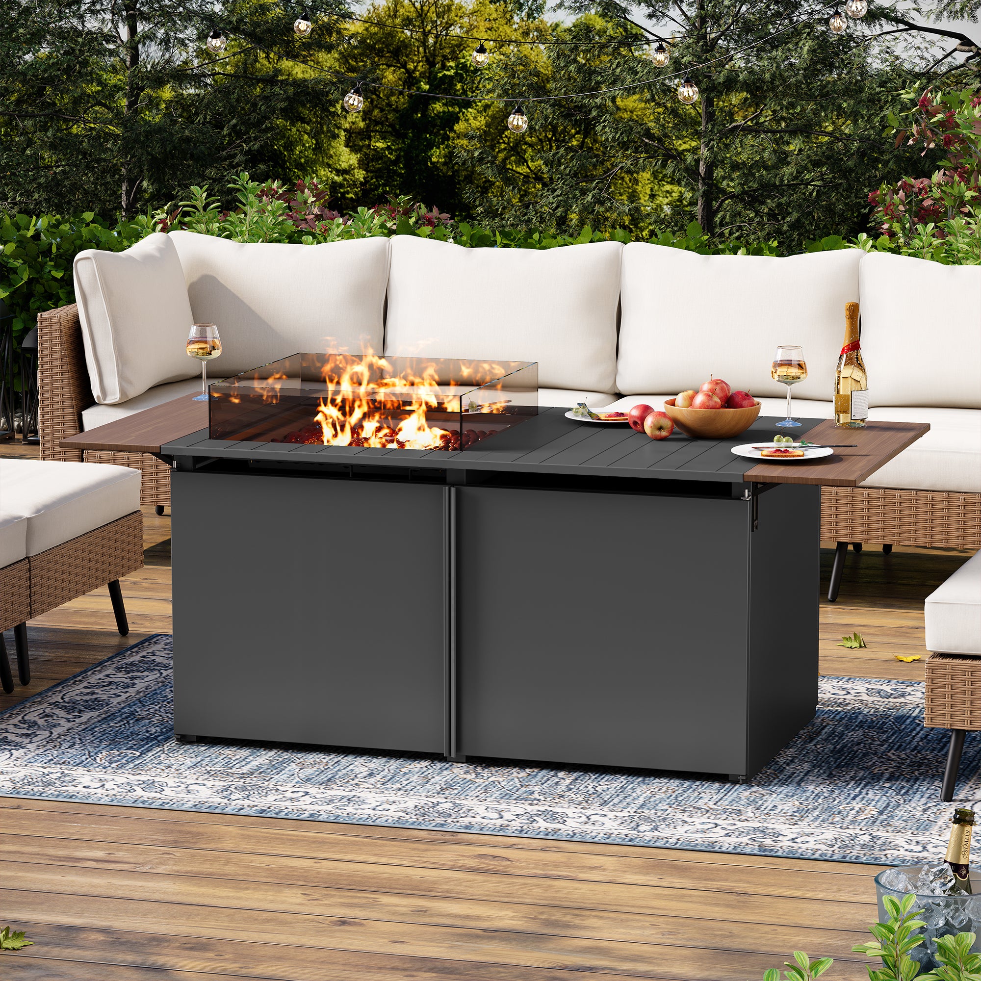LAUSAINT HOME 64" Gas Fire Pit Table with expandable Tabletop, 55,000 BTU