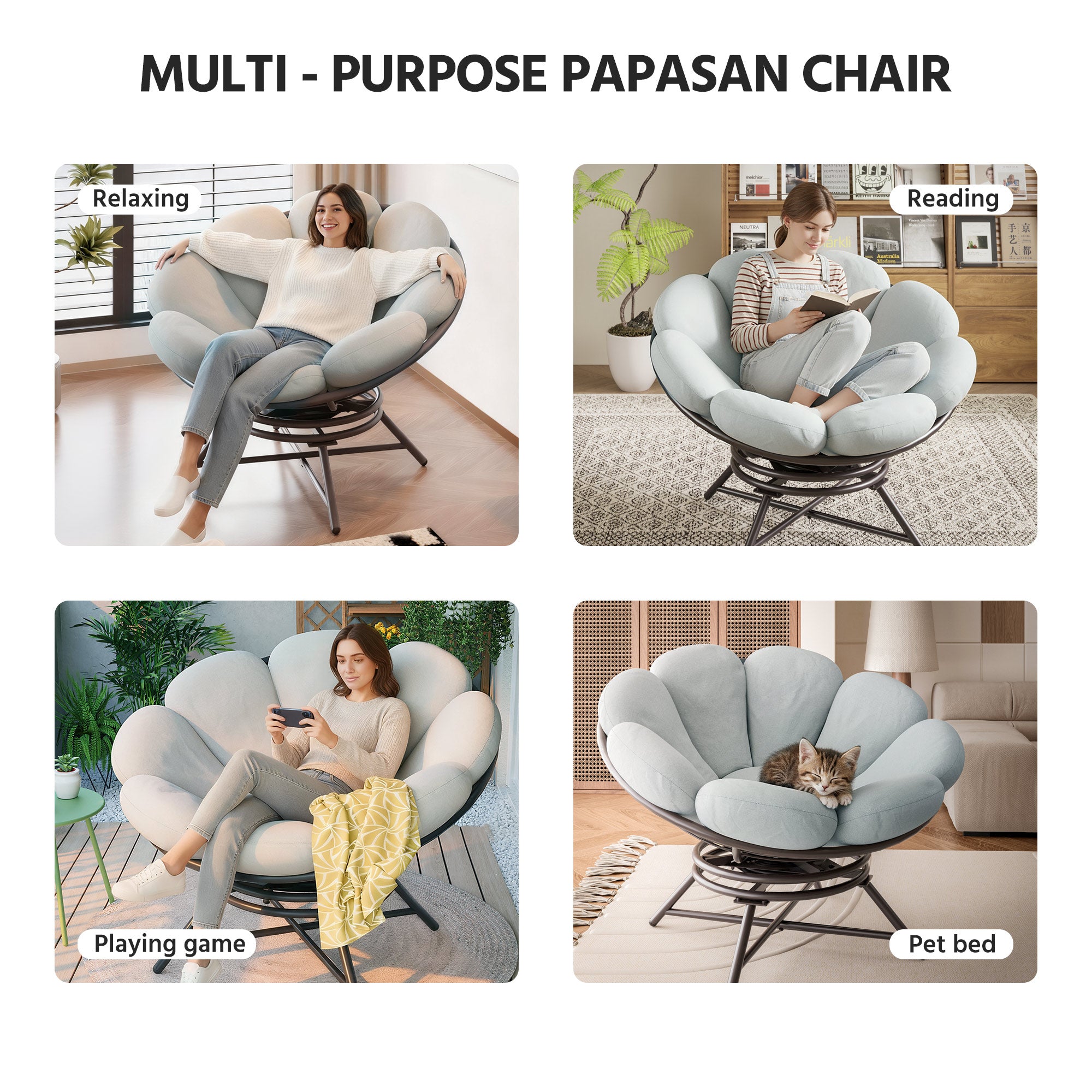 LAUSAINT HOME 40" Wicker Papasan Chair with 360° Swivel Base