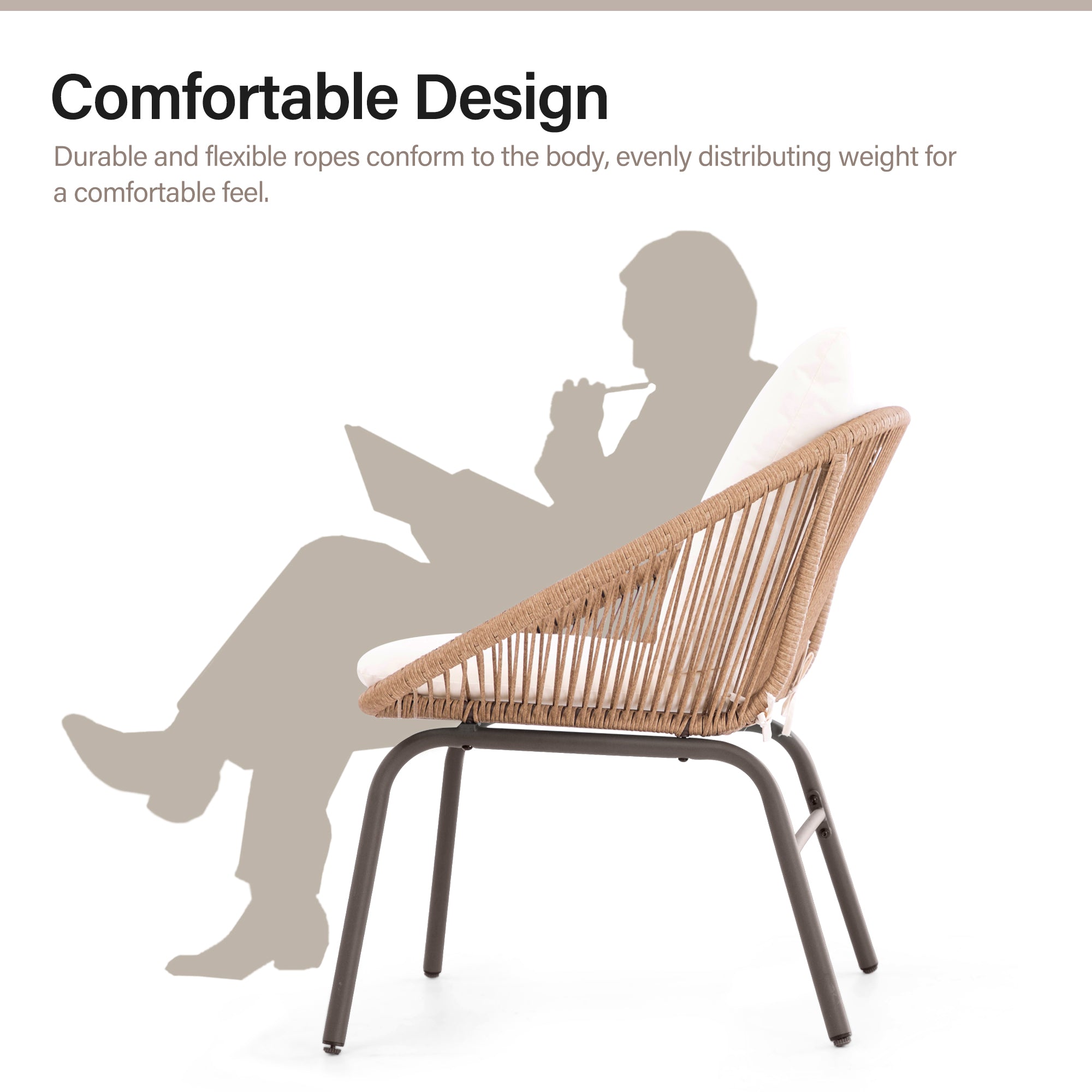 LAUSAINT HOME 4 Pieces Rope Woven Patio Conversation Set