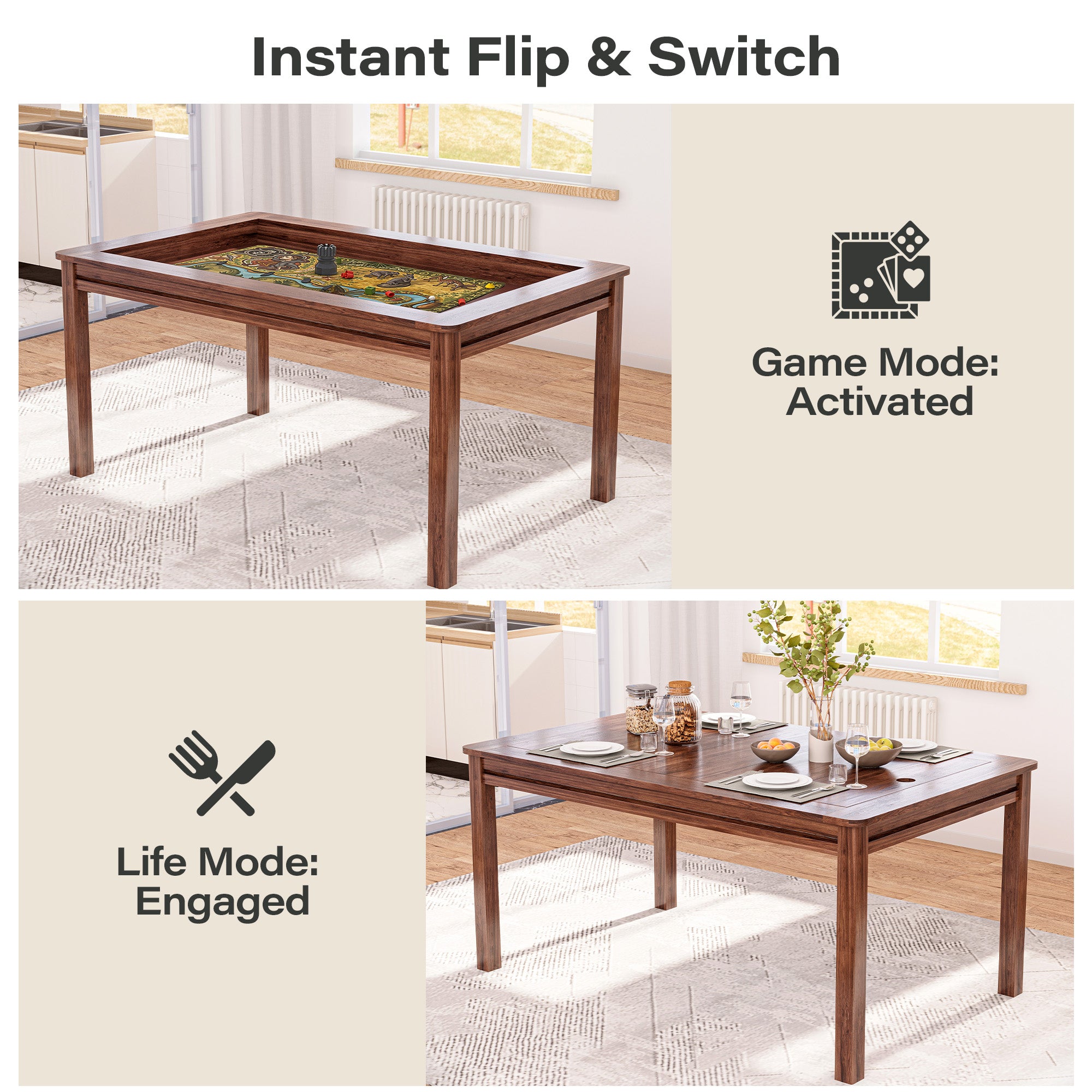 LAUSAINT HOME Board Game Table with Removable Table Top