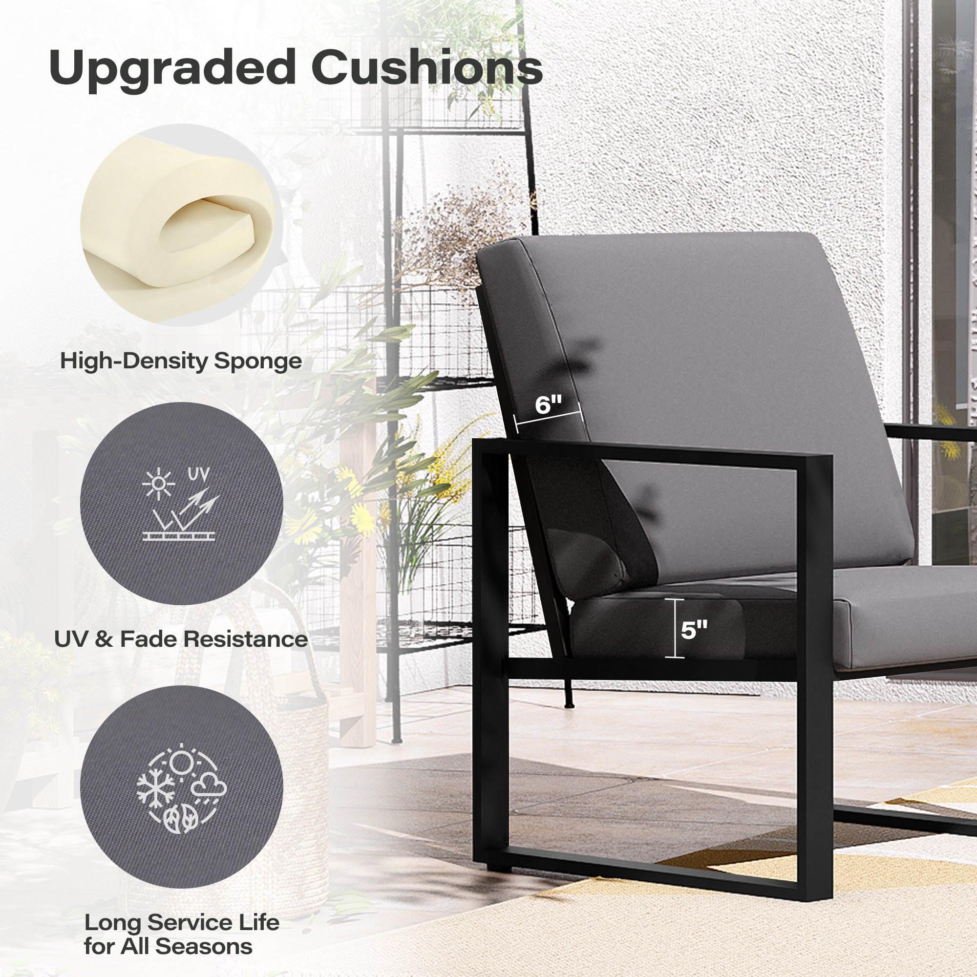 LAUSAINT HOME 4 Pcs Metal Modern Outdoor Conversation Set with 6&