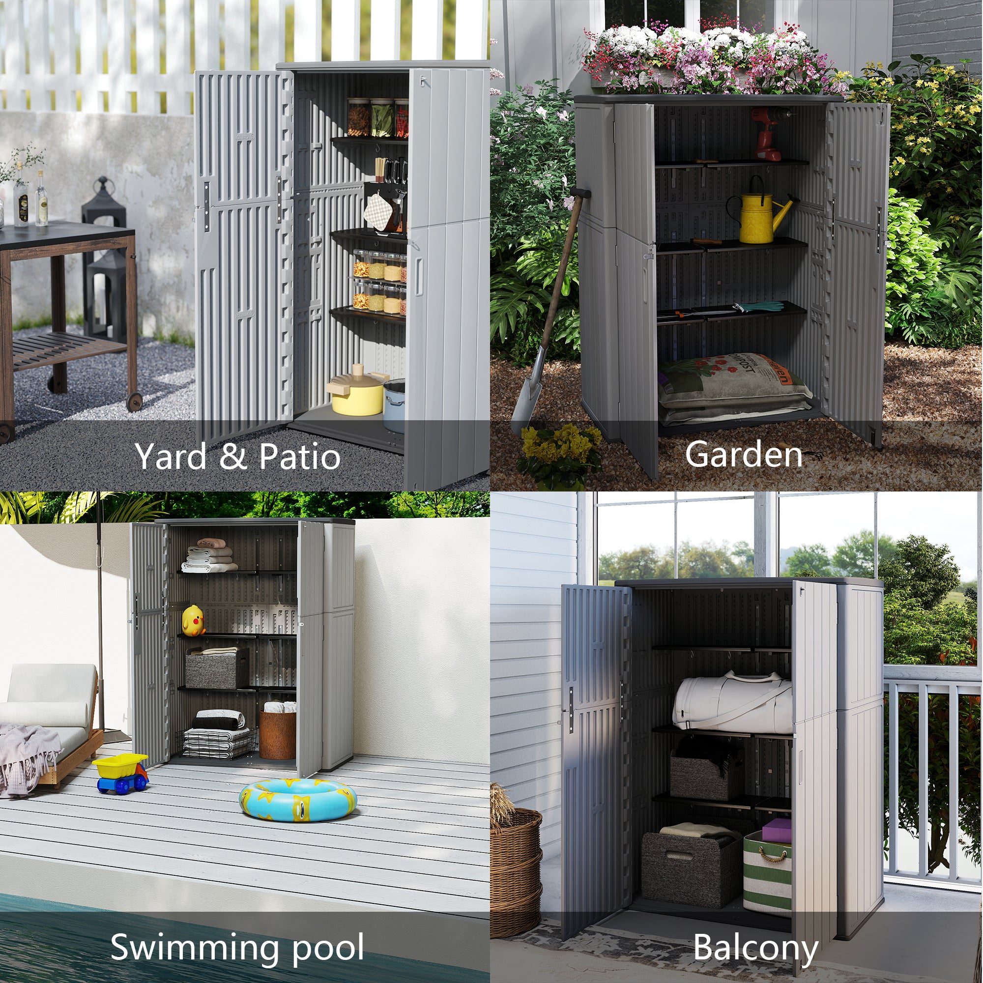 LAUSAINT HOME Vertical Storage Shed, Outdoor Storage Cabinet Resin Waterproof for Garden, Patio, Backyard