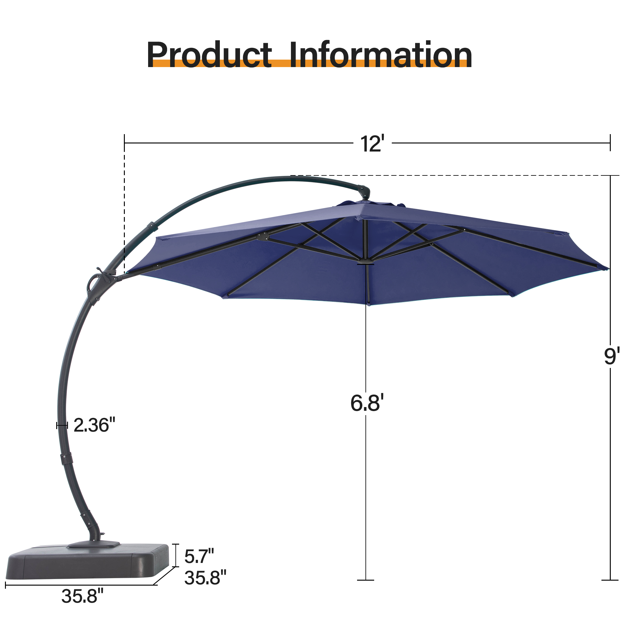 LAUSAINT HOME 12Ft Outdoor Patio Umbrella with Base included, Heavy Duty Offset Hanging Umbrella with 360° Rotation
