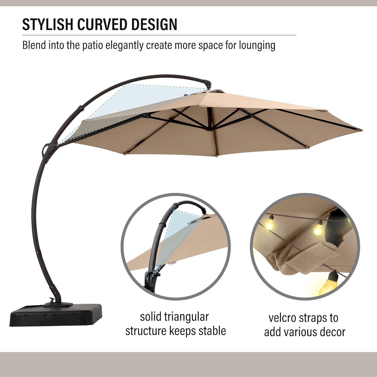LAUSAINT HOME Outdoor Patio Umbrella with Base Included, Large Sun Shade Cantilever Umbrella Deluxe Curvy