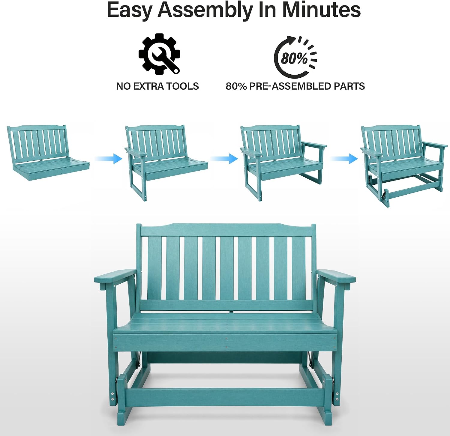LAUSAINT HOME 2-Person HDPE Outdoor Glider Bench
