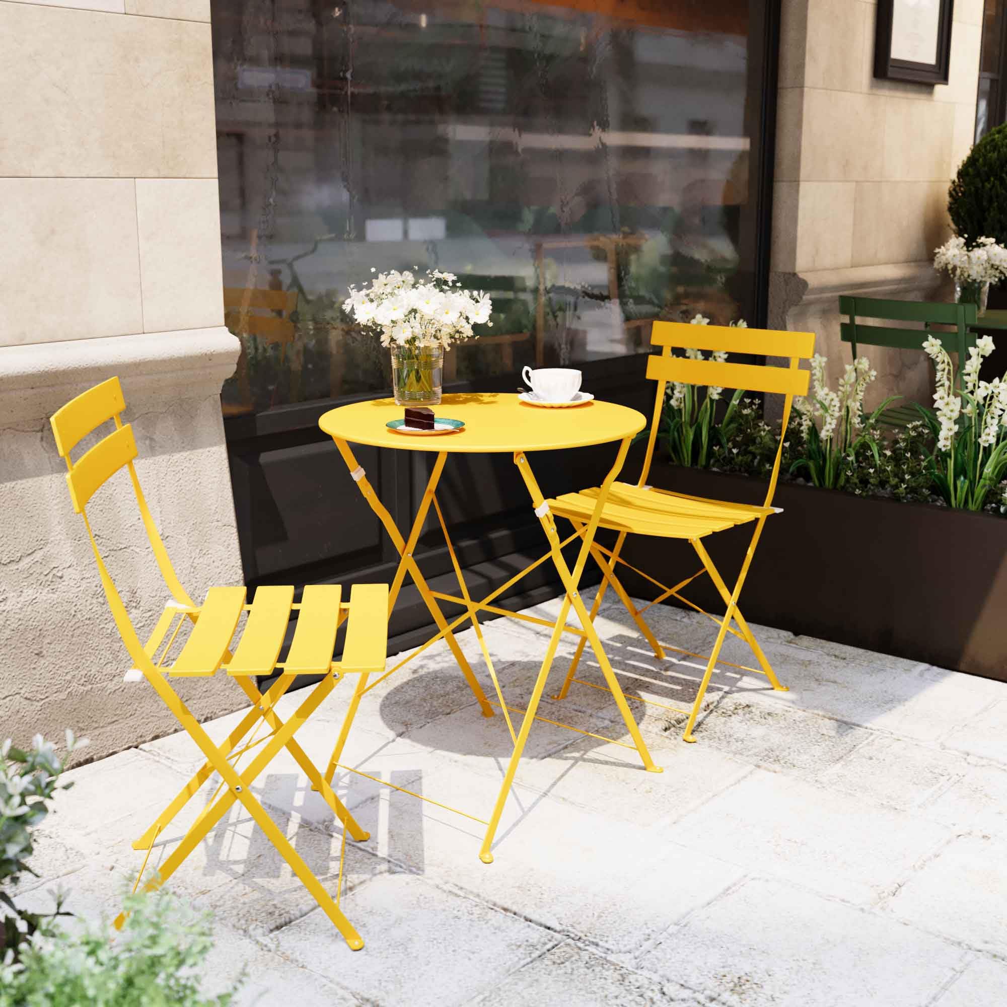 LAUSAINT HOME 3-Piece Steel Folding Bistro Set, Premium Weather-Resistant Patio Table & Chairs